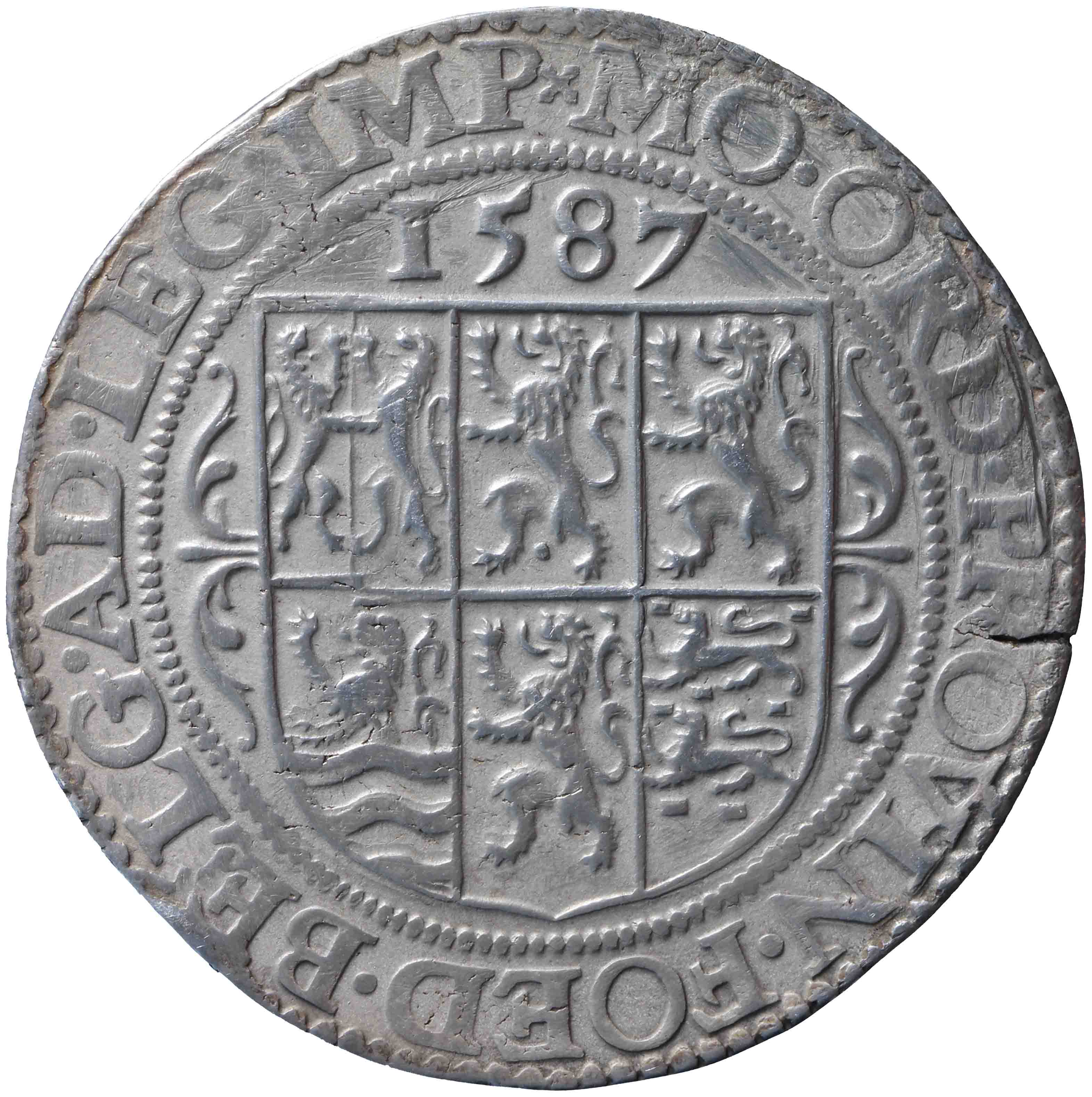 Afbeelding van de keerzijde. Nederlandse, unie of Leicester rijksdaalder. Inventarisnummer:HNM-01198