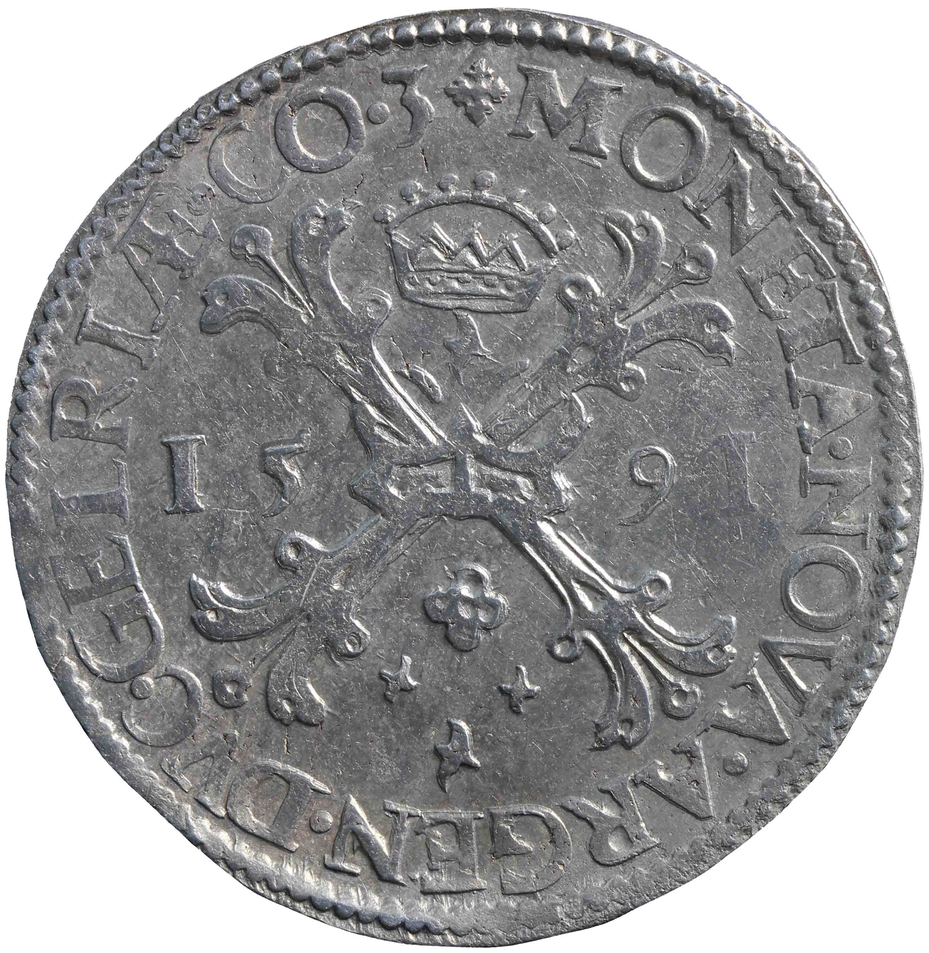 Afbeelding van de voorzijde. kruisrijksdaalder. Inventarisnummer:HNM-01200