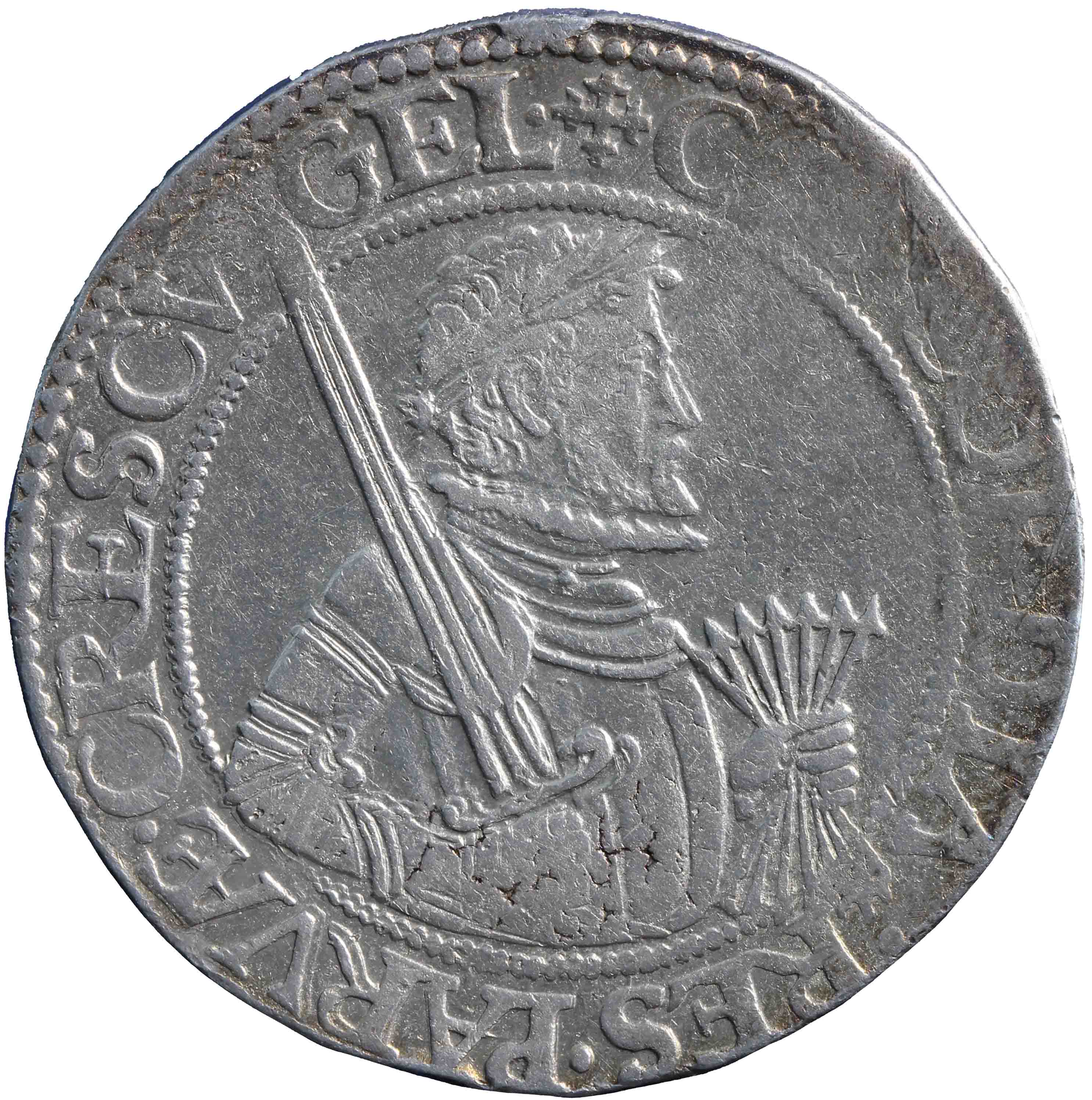 Afbeelding van de voorzijde. Nederlandse, unie of Leicester rijksdaalder. Inventarisnummer:HNM-01203