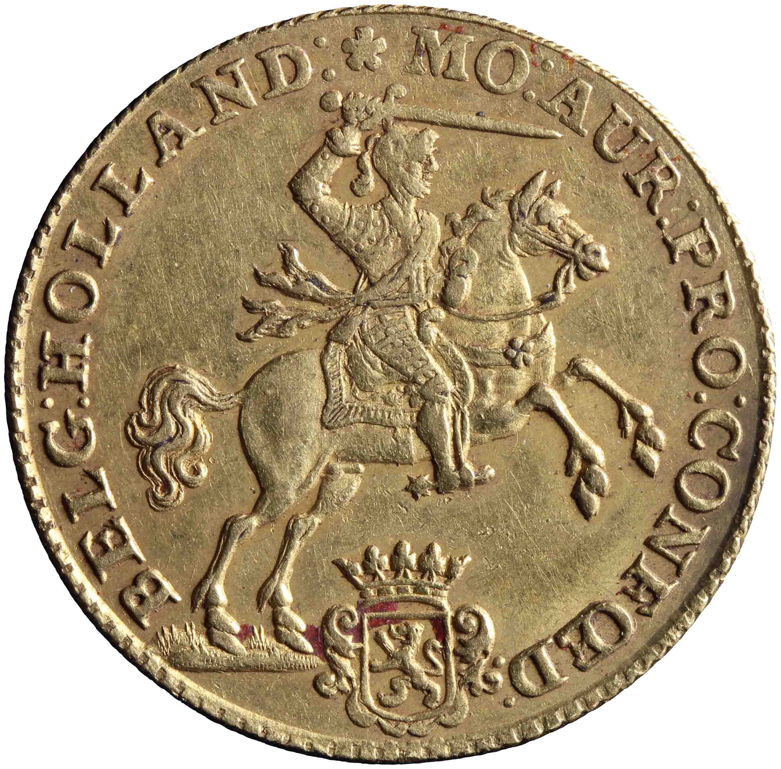 Afbeelding van de voorzijde. gouden rijder. Inventarisnummer:HNM-01516
