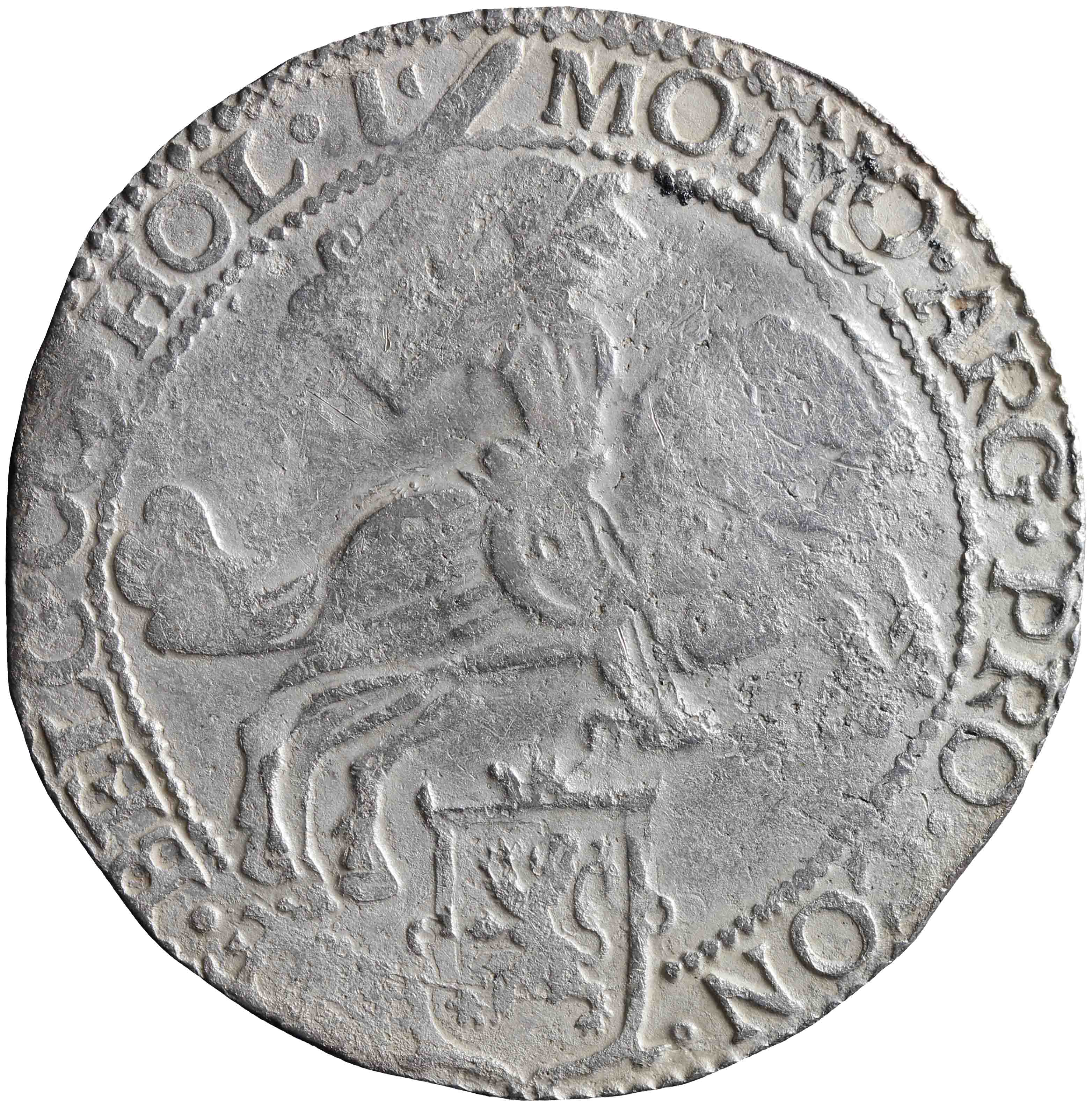 Afbeelding van de voorzijde. zilveren rijder of dukaton. Inventarisnummer:HNM-01533