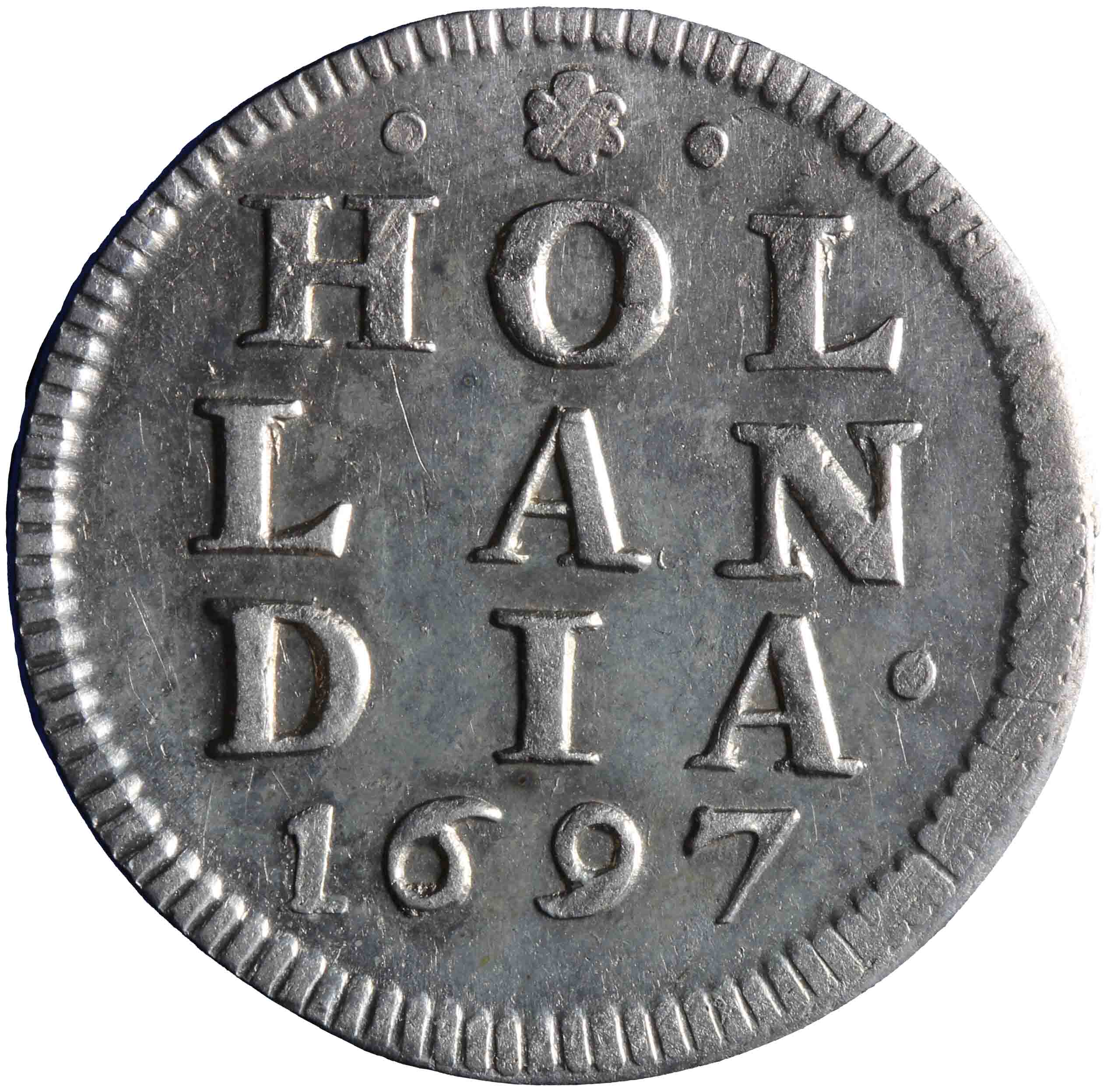 Afbeelding van de keerzijde. dubbele wapenstuiver. Inventarisnummer:HNM-01770