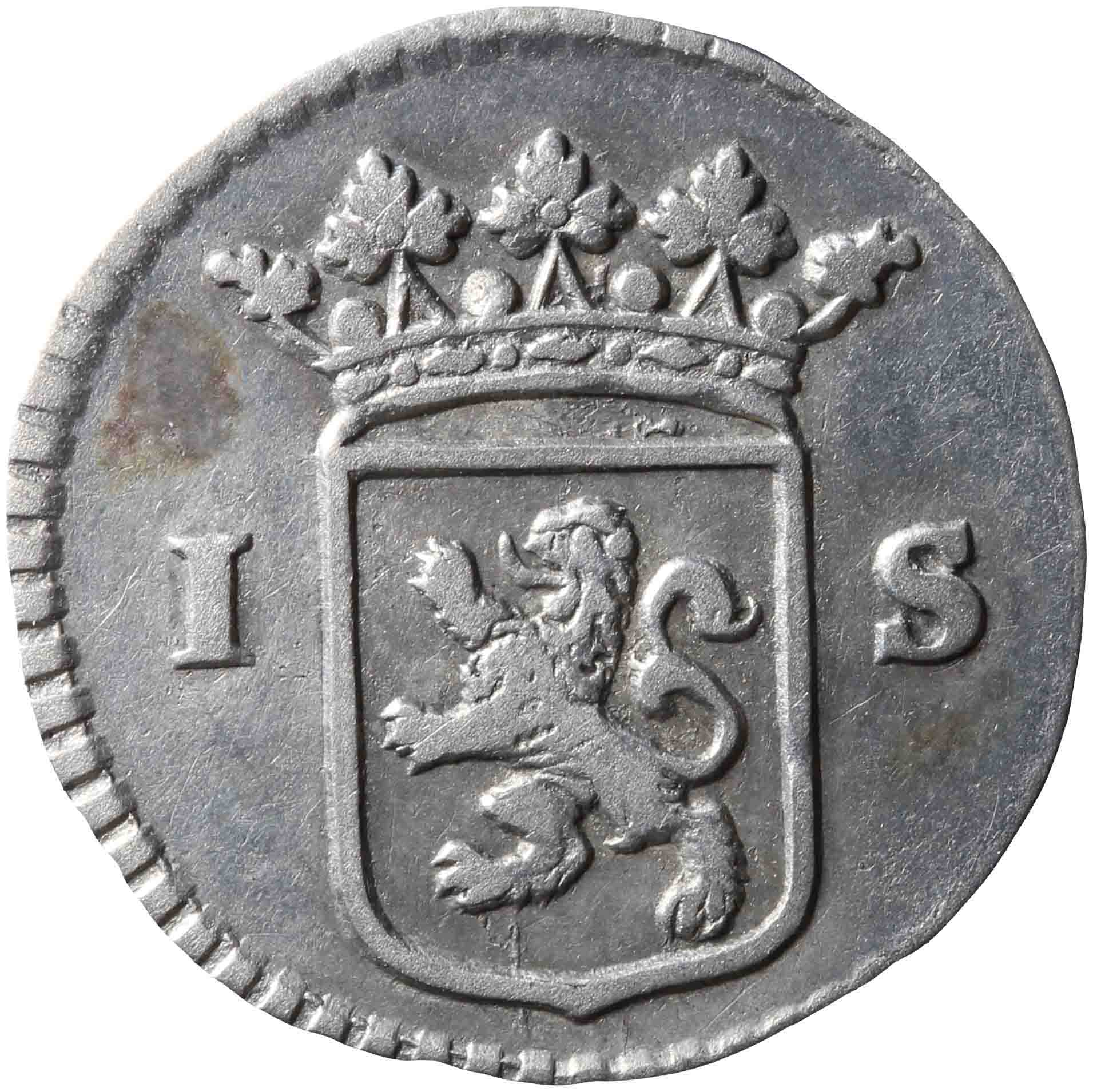 Afbeelding van de voorzijde. stuiver of wapenstuiver. Inventarisnummer:HNM-01840