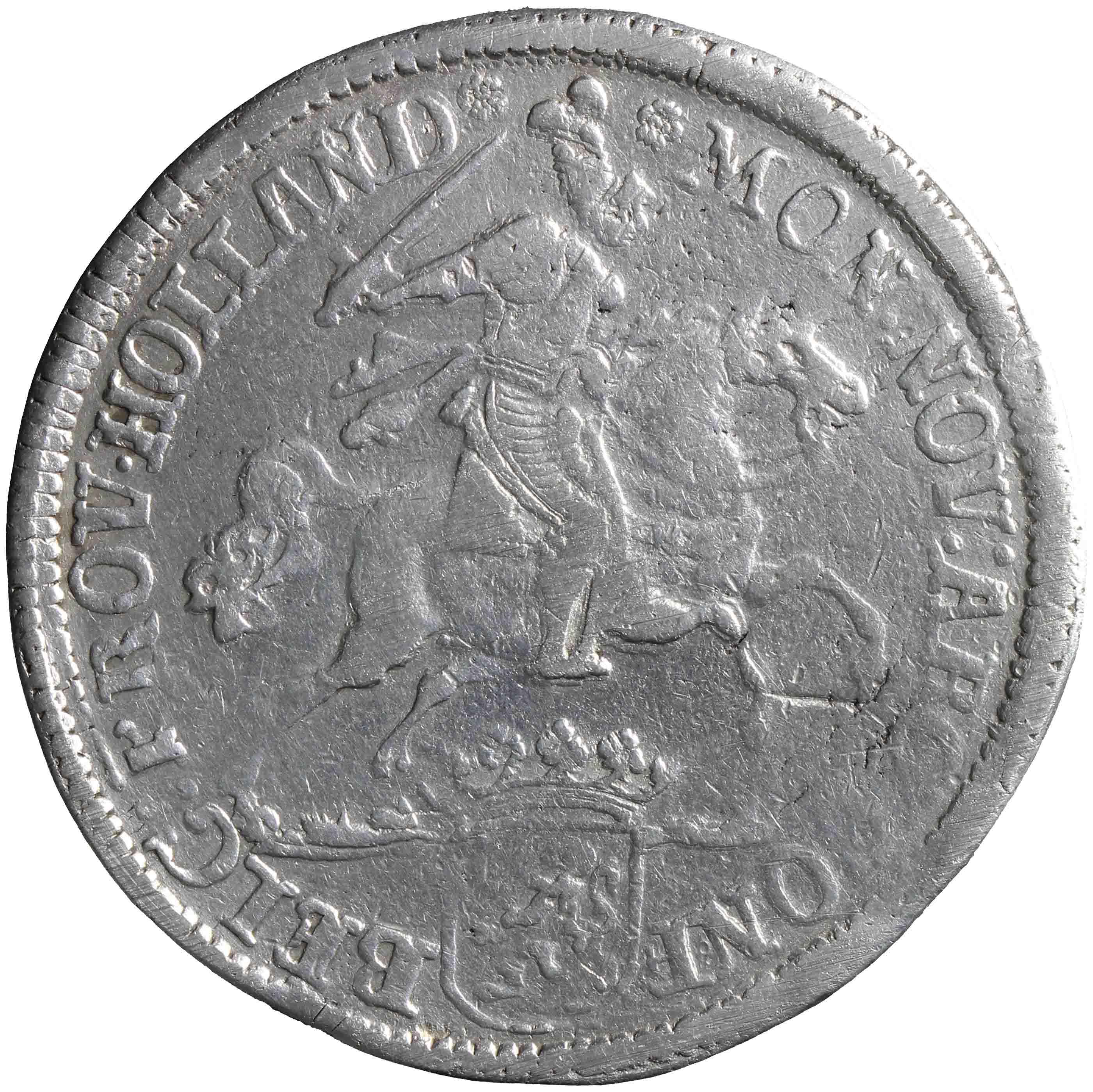 Afbeelding van de voorzijde. zilveren rijder of dukaton. Inventarisnummer:HNM-01932