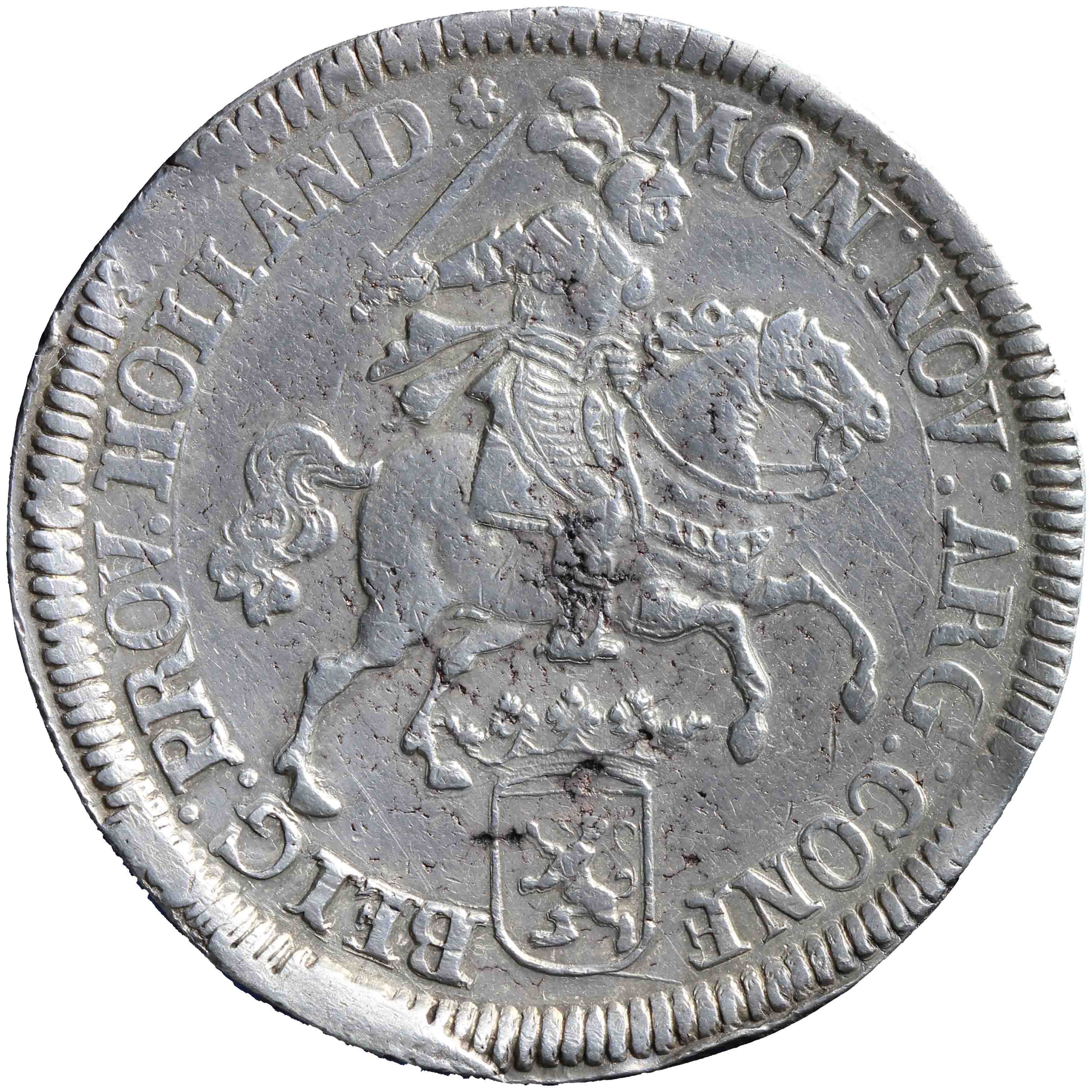 Afbeelding van de voorzijde. zilveren rijder of dukaton. Inventarisnummer:HNM-01937