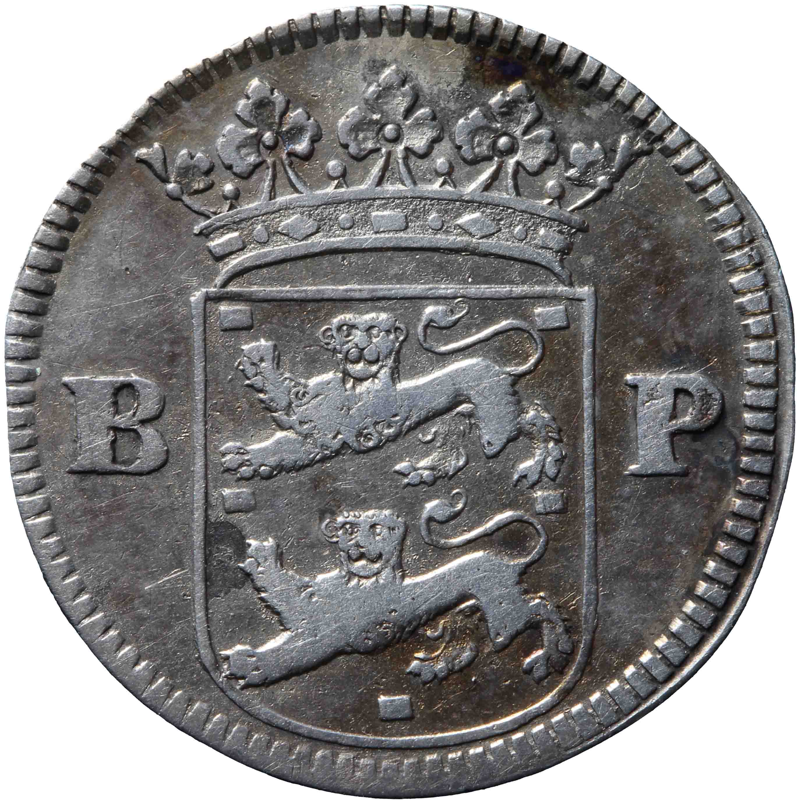 Afbeelding van de voorzijde. dubbele stuiver. Inventarisnummer:HNM-02418