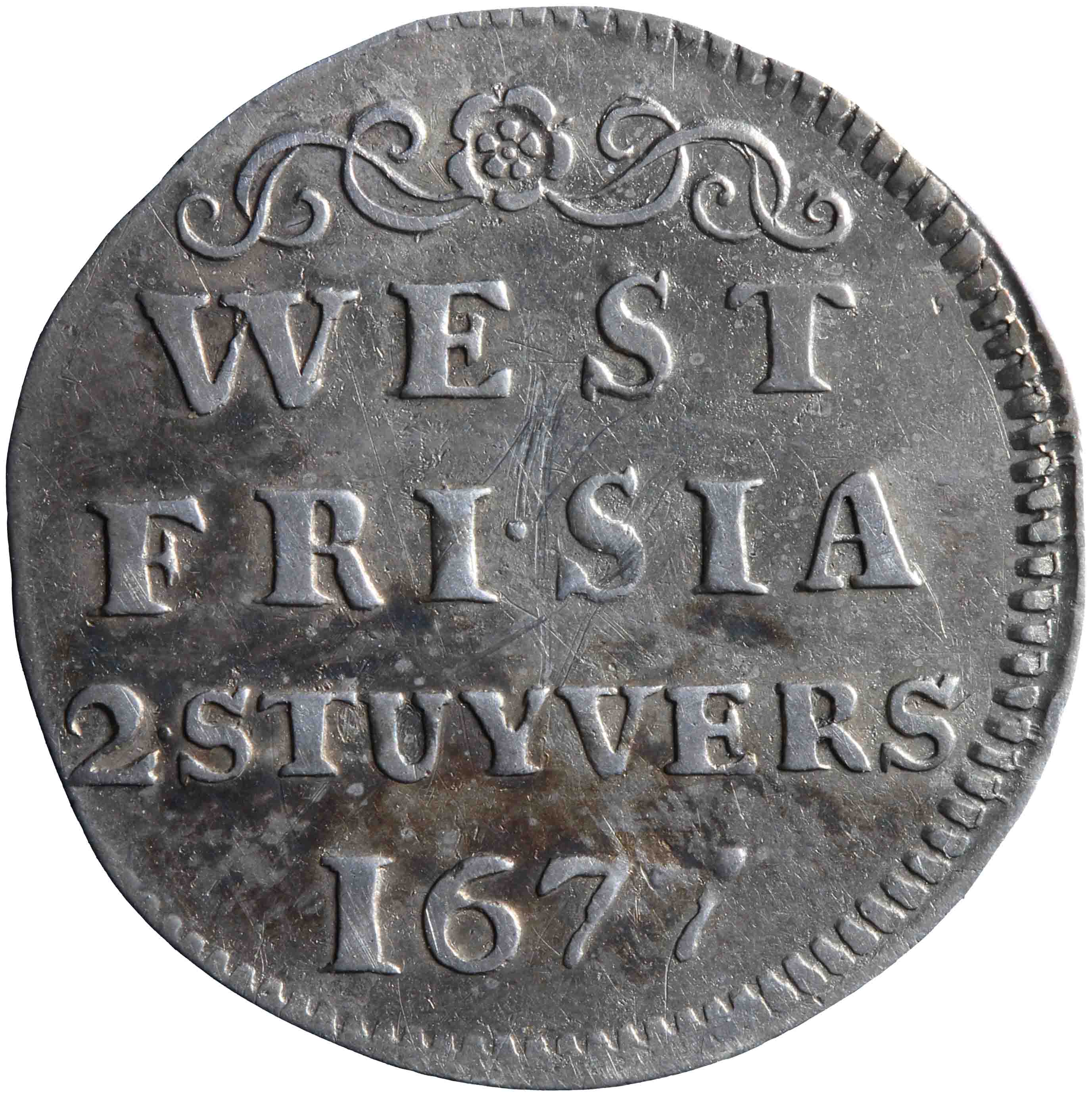 Afbeelding van de keerzijde. dubbele stuiver. Inventarisnummer:HNM-02418
