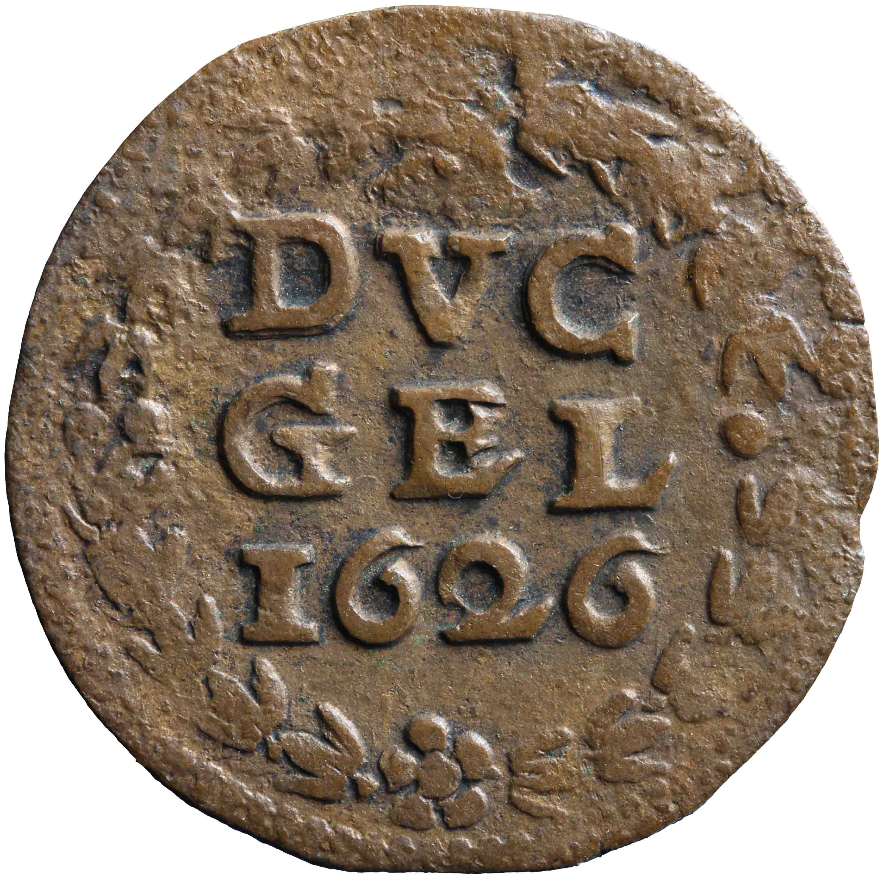 Afbeelding van de keerzijde. duit. Inventarisnummer:HNM-03476