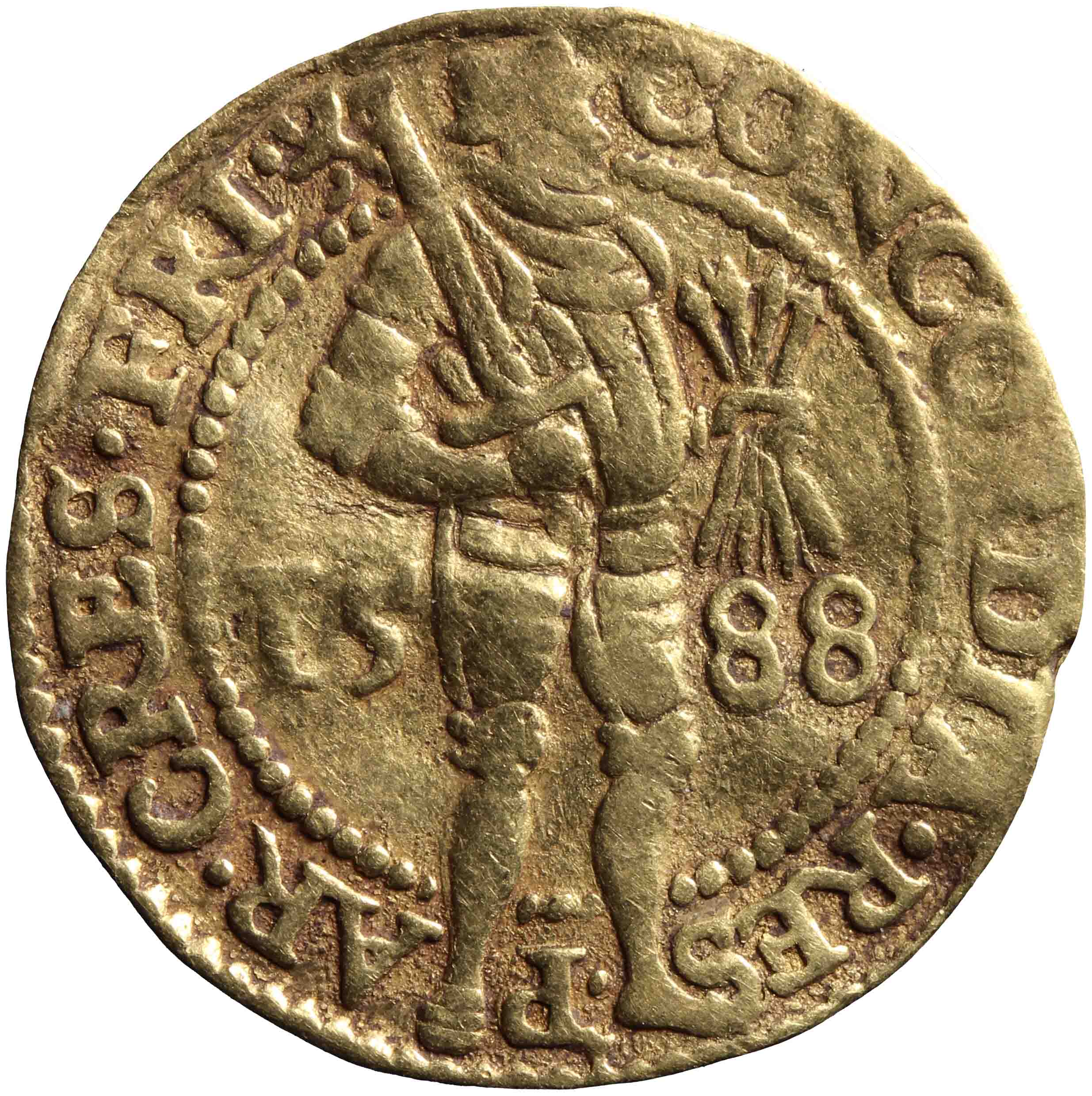 Afbeelding van de voorzijde. gouden dukaat. Inventarisnummer:HNM-03740