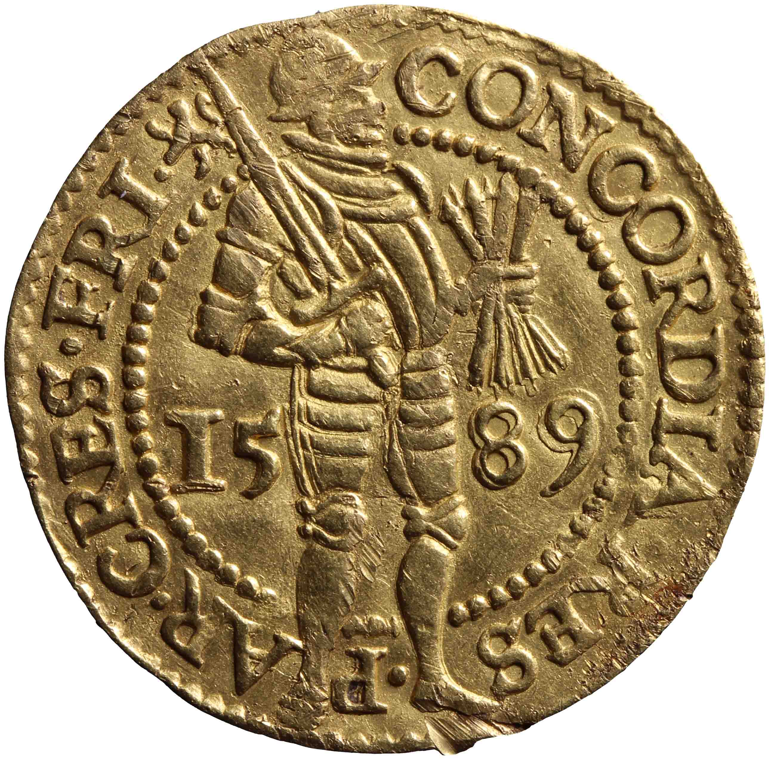 Afbeelding van de voorzijde. gouden dukaat. Inventarisnummer:HNM-03741