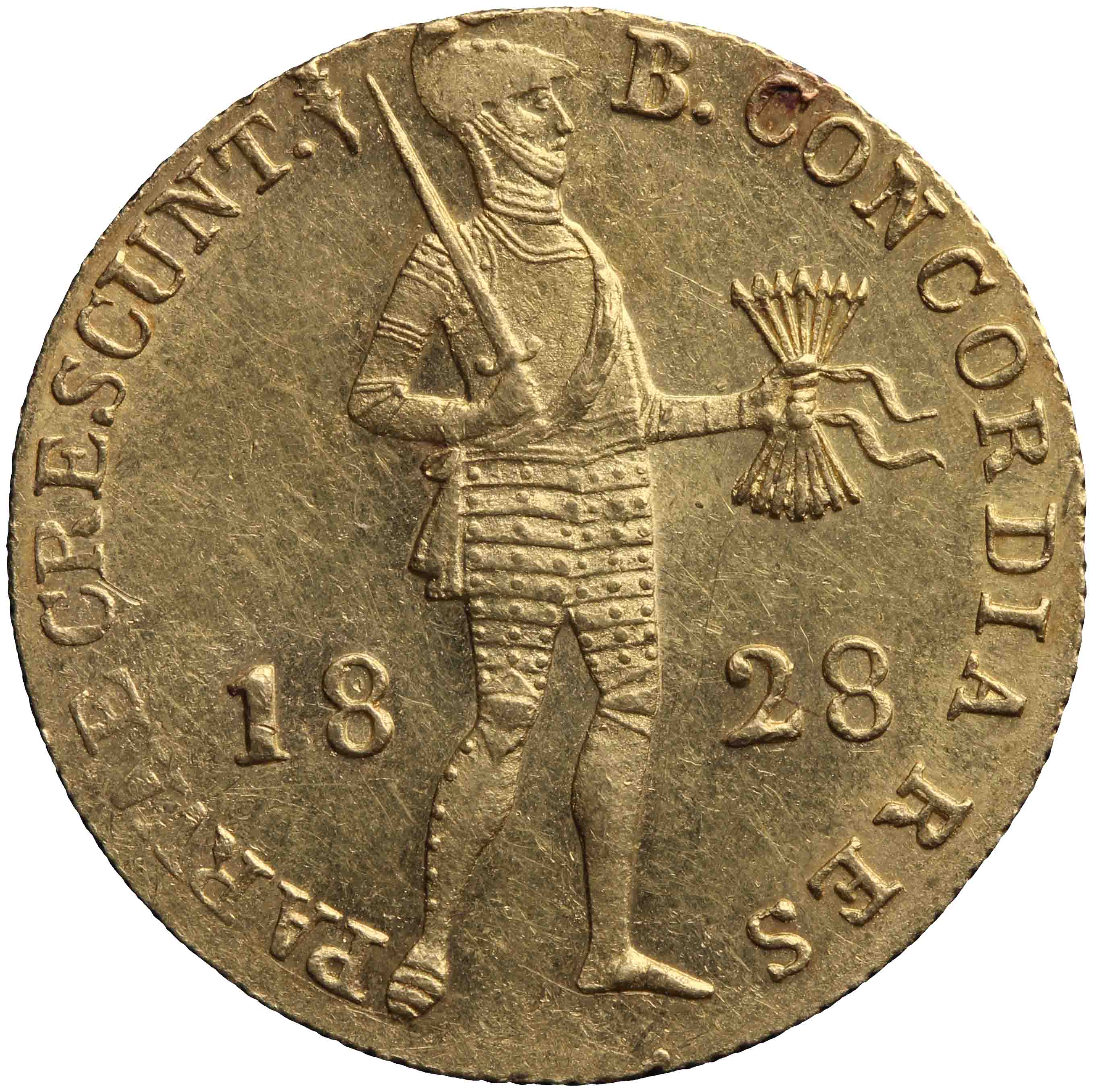 Afbeelding van de voorzijde. gouden dukaat. Inventarisnummer:HNM-05103