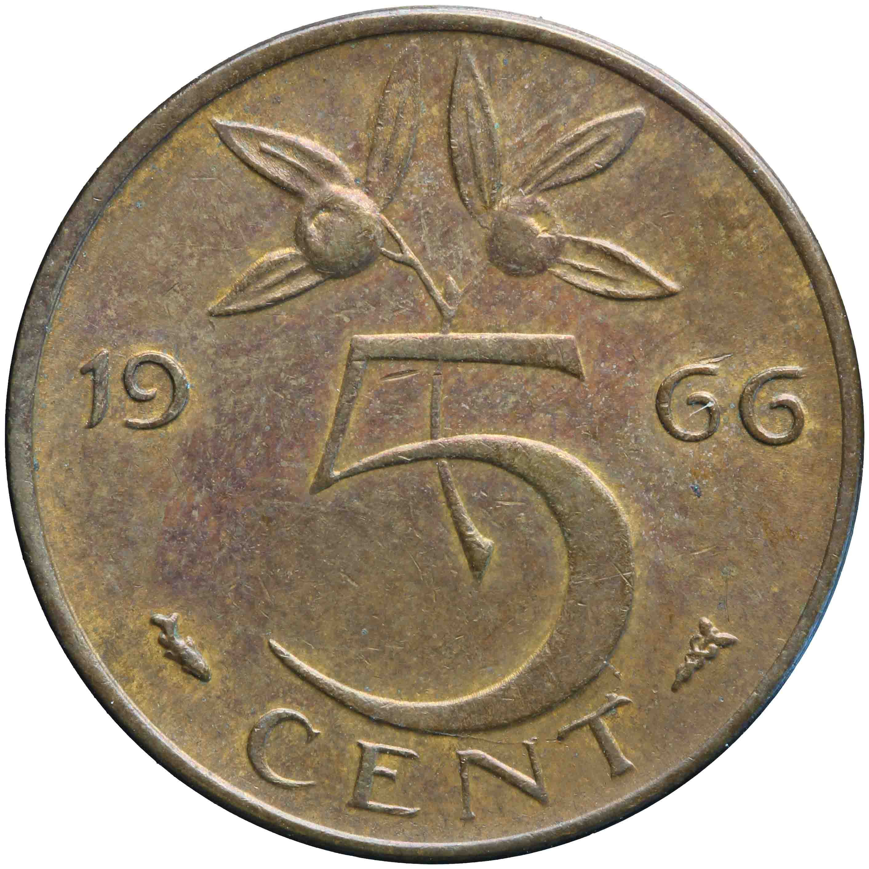 Afbeelding van de keerzijde. vijf cent. Inventarisnummer:HNM-06936