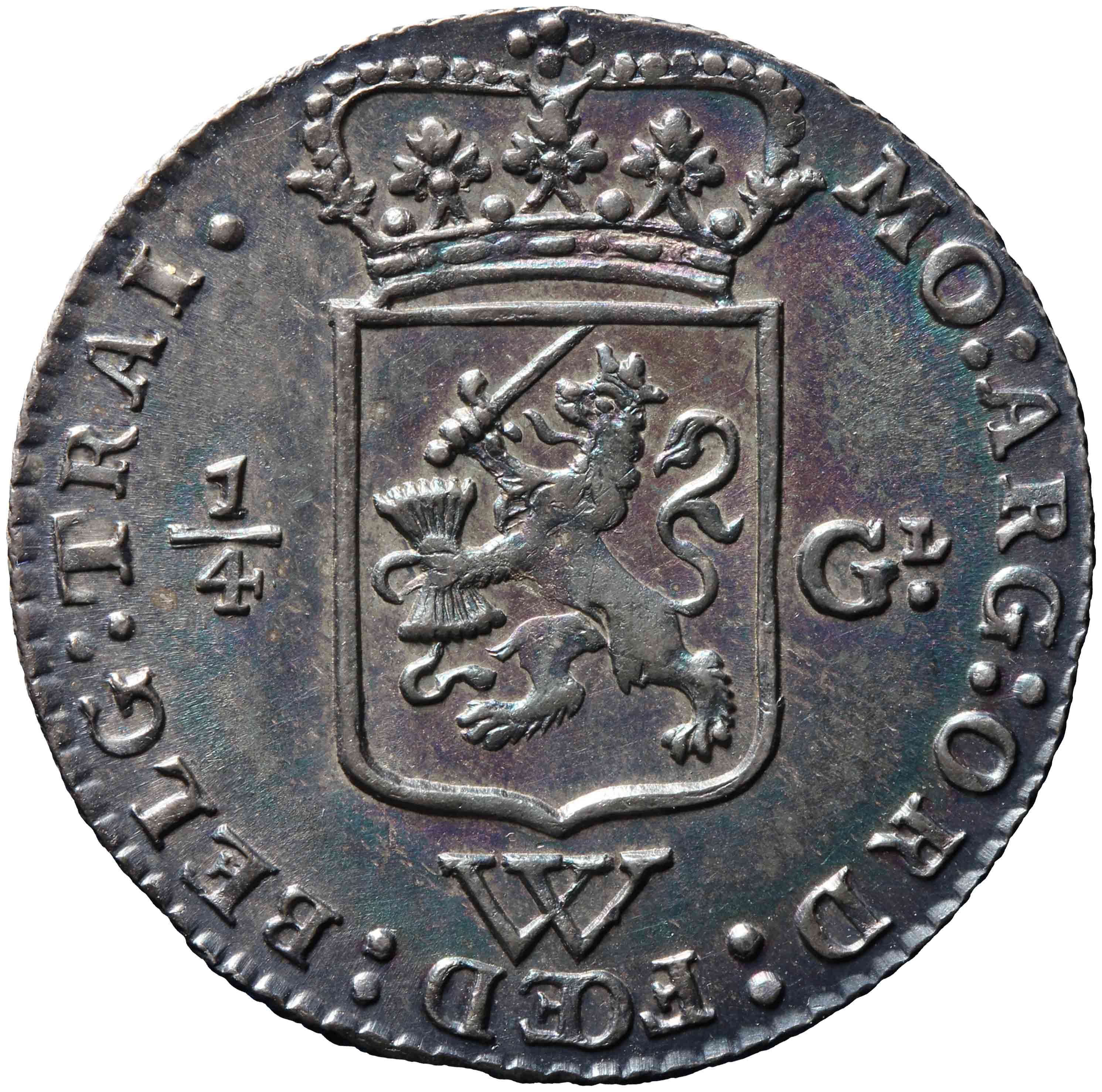 Afbeelding van de keerzijde. kwart gulden ; vijfentwintig cent. Inventarisnummer:HNM-08602