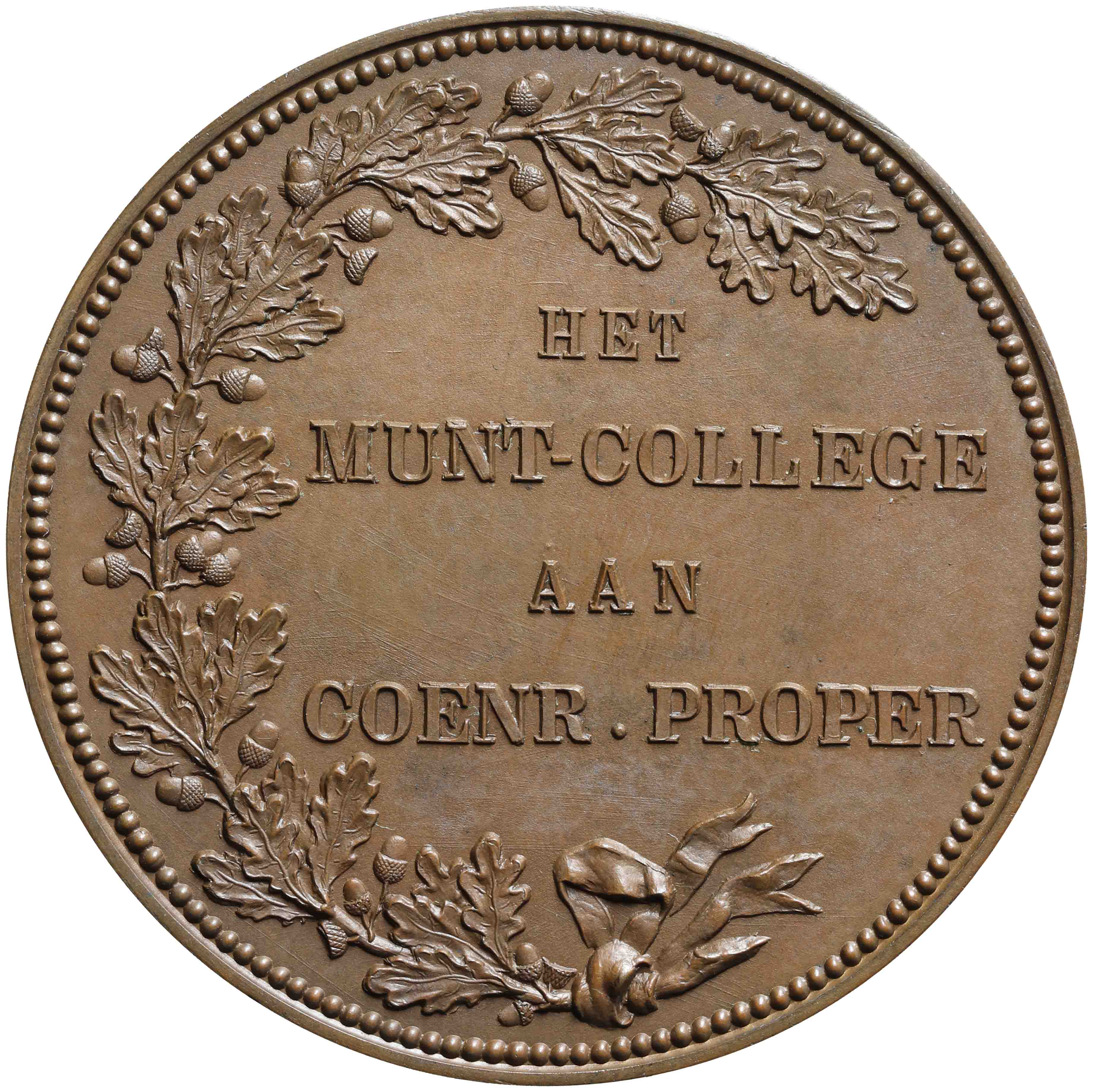 Image of the obverse. Coenraad Proper vijftig jaar muntgezel aan 's Rijks Munt. Inventory number:HNM-10208
