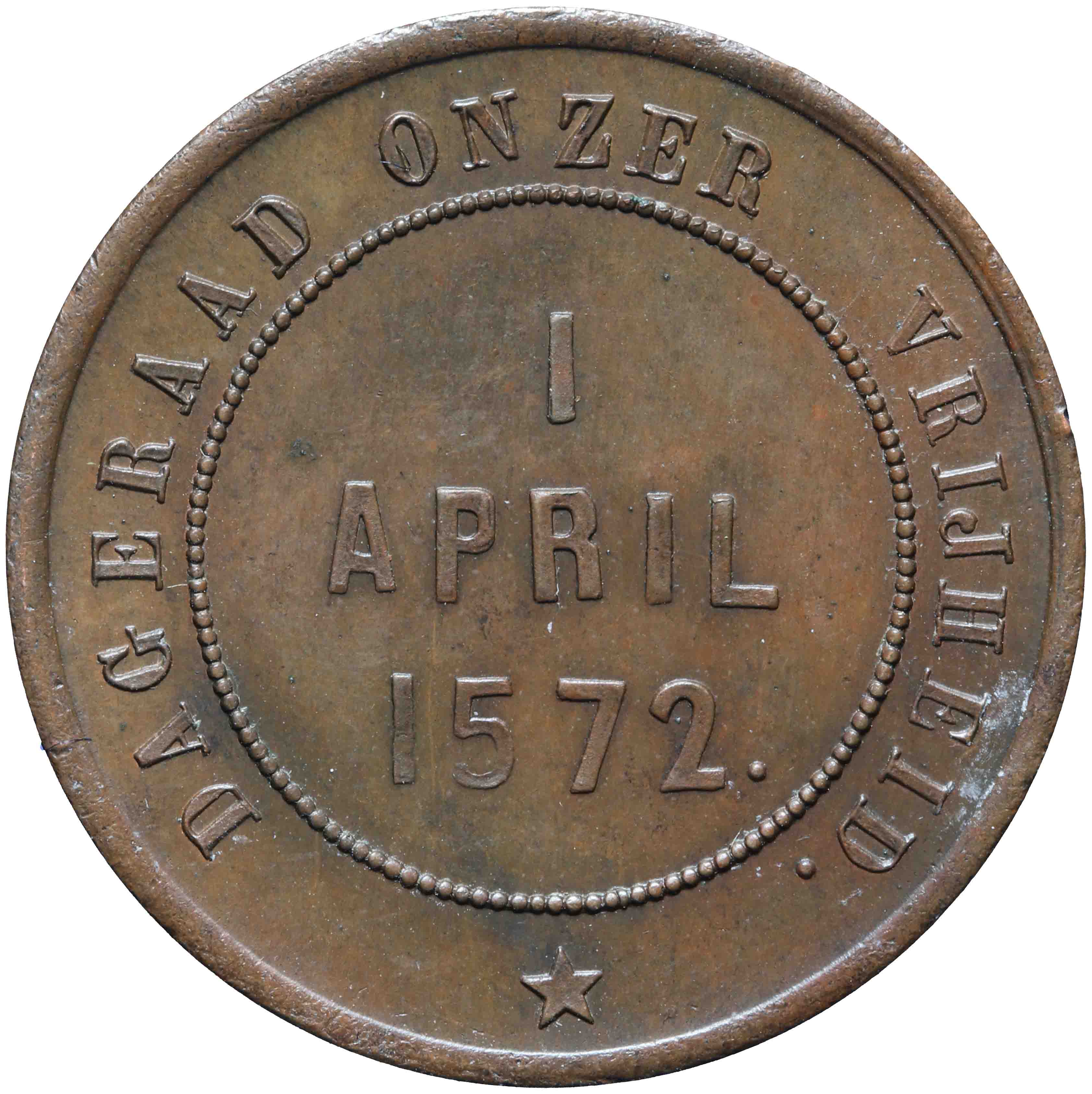 Image of the reverse. Briel, inname; derde eeuwfeest. Inventory number:HNM-13292