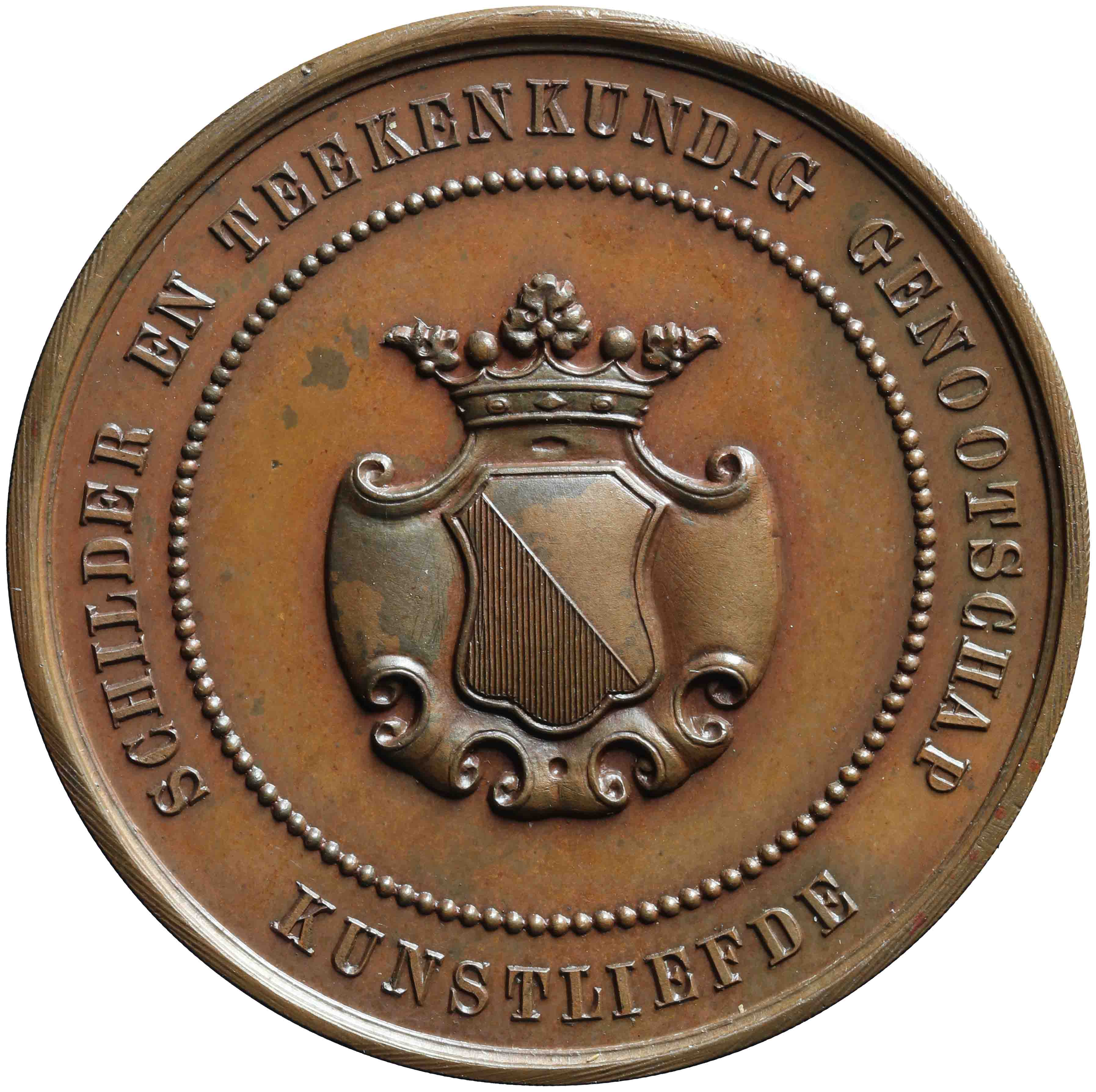 Afbeelding van de keerzijde. Utrecht, Schilder- en Tekenkundig genootschap Kunstliefde, 75 jaar. Inventarisnummer:HNM-13374