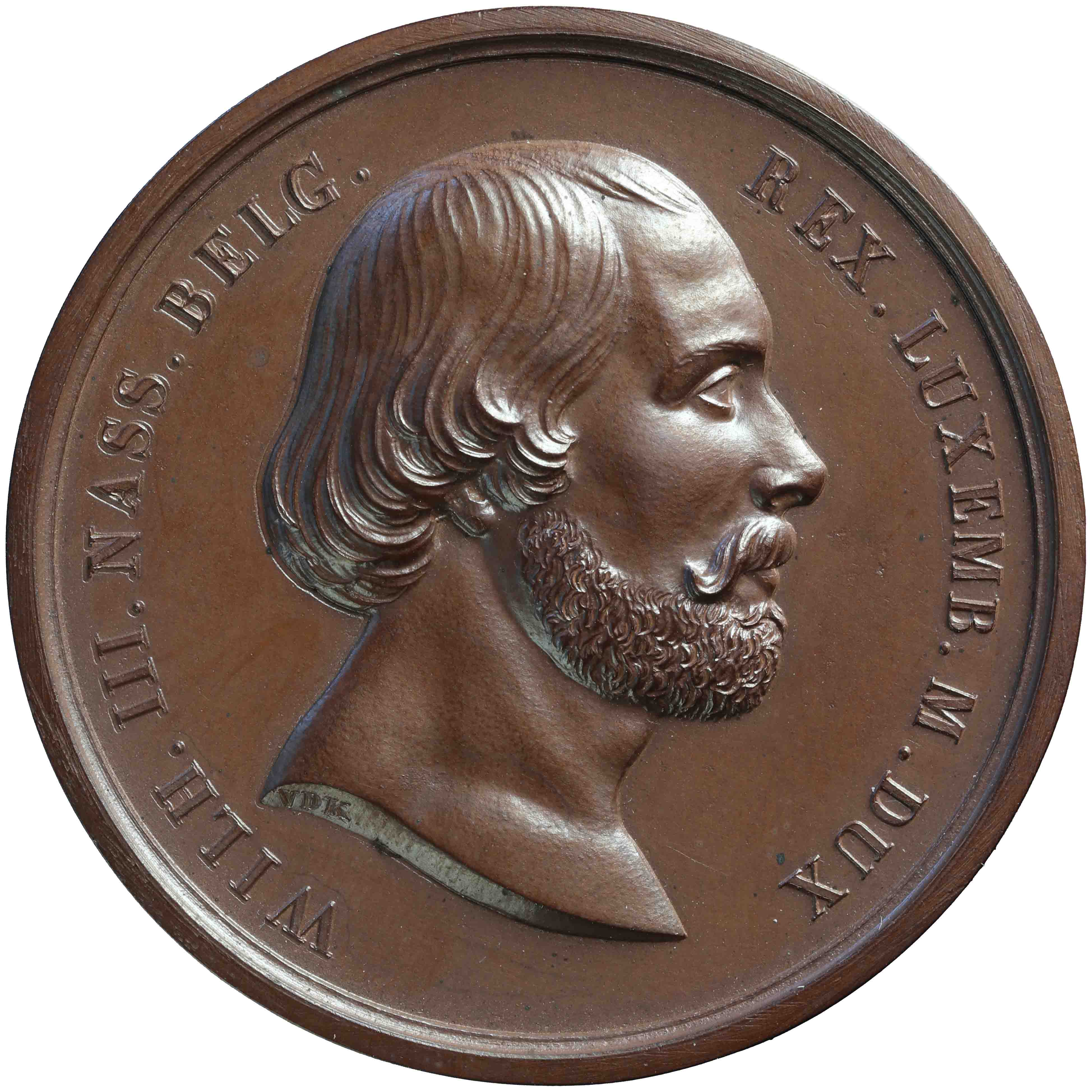 Afbeelding van de voorzijde. Willem III, prijspenning. Inventarisnummer:HNM-13516
