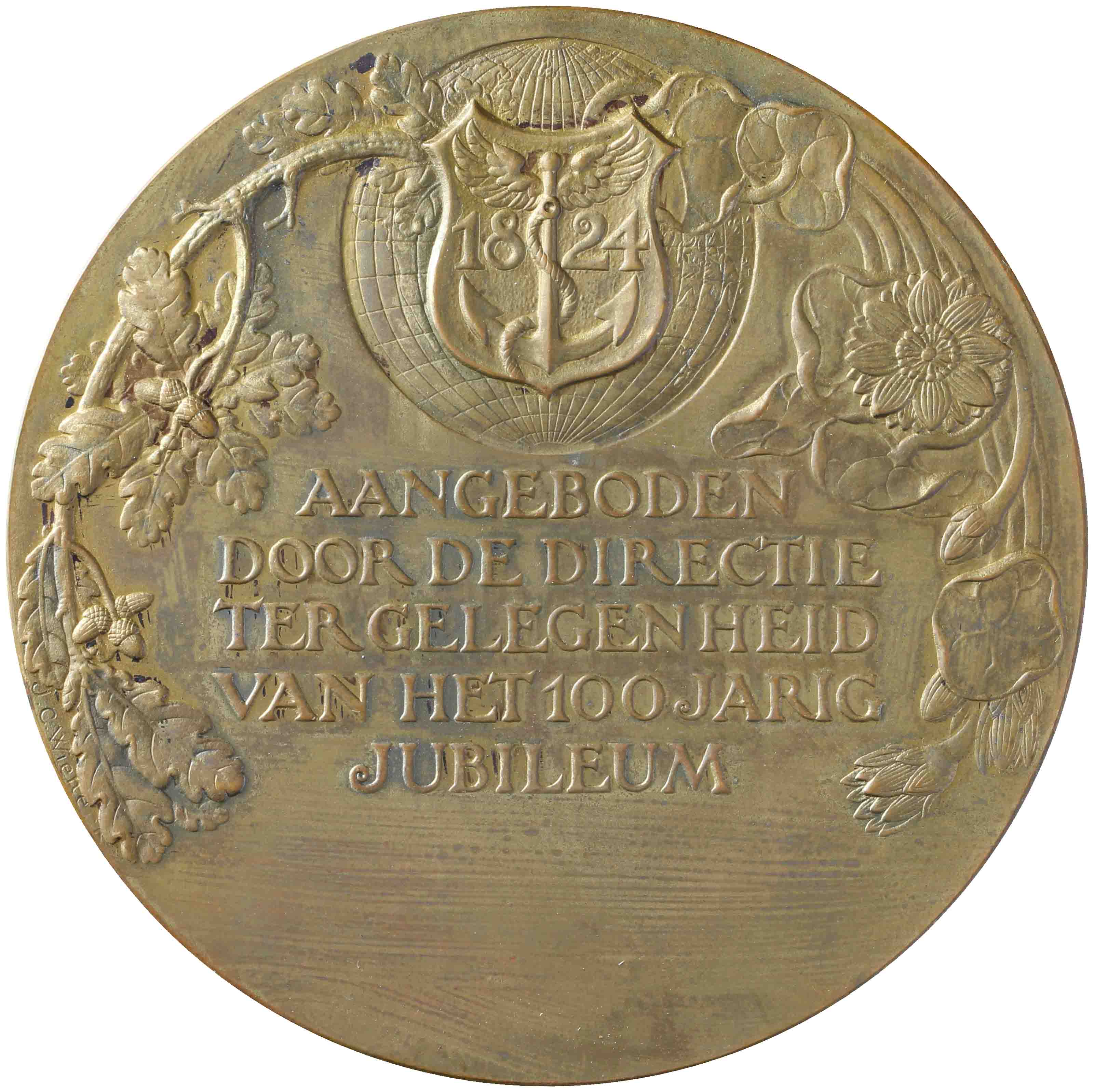 Image of the reverse. Nederlandse Handel Maatschappij, NHM bestaat 100 jaar. Inventory number:HNM-46952