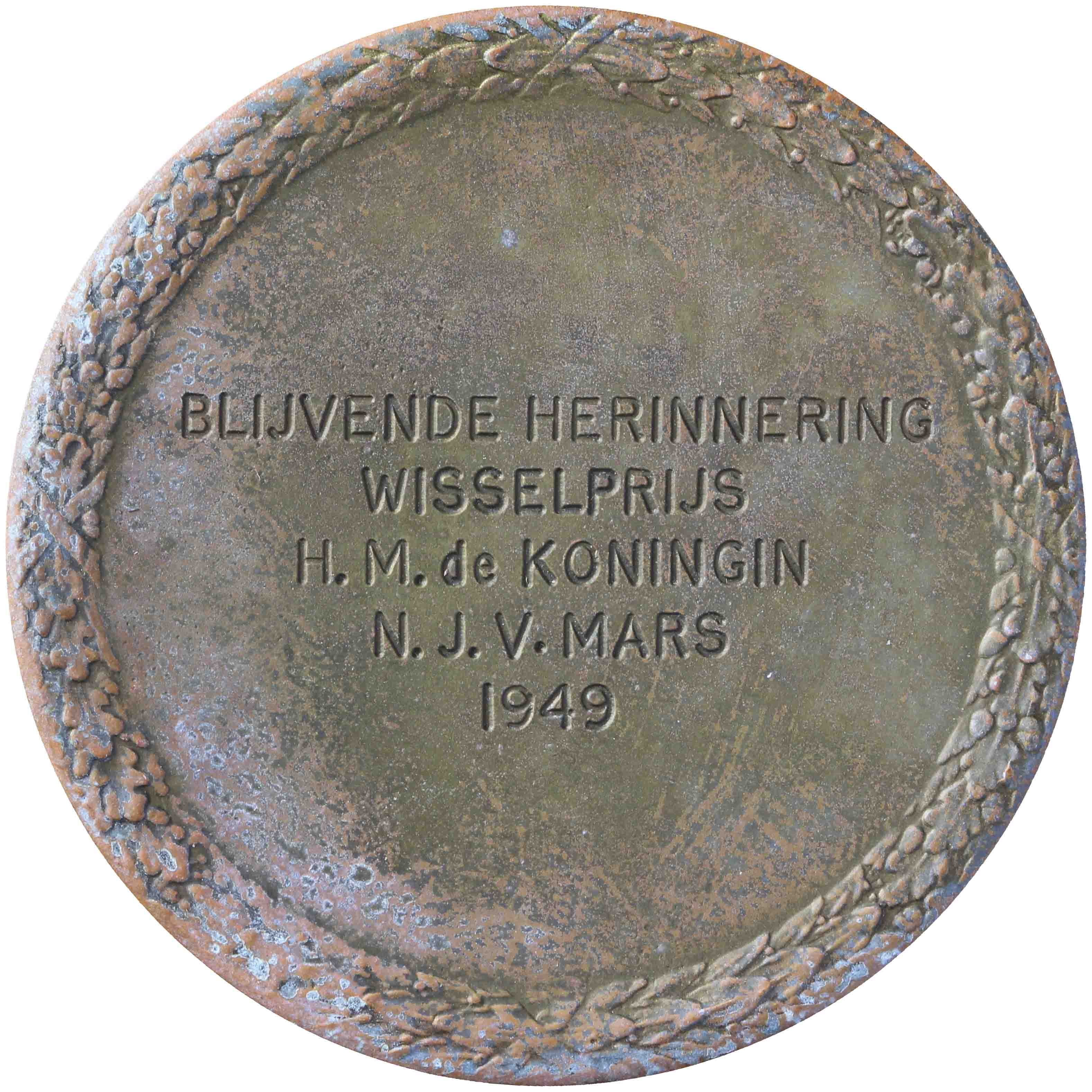 Image of the reverse. blijvende herinnering N.J.V. Mars. Inventory number:HNM-47032