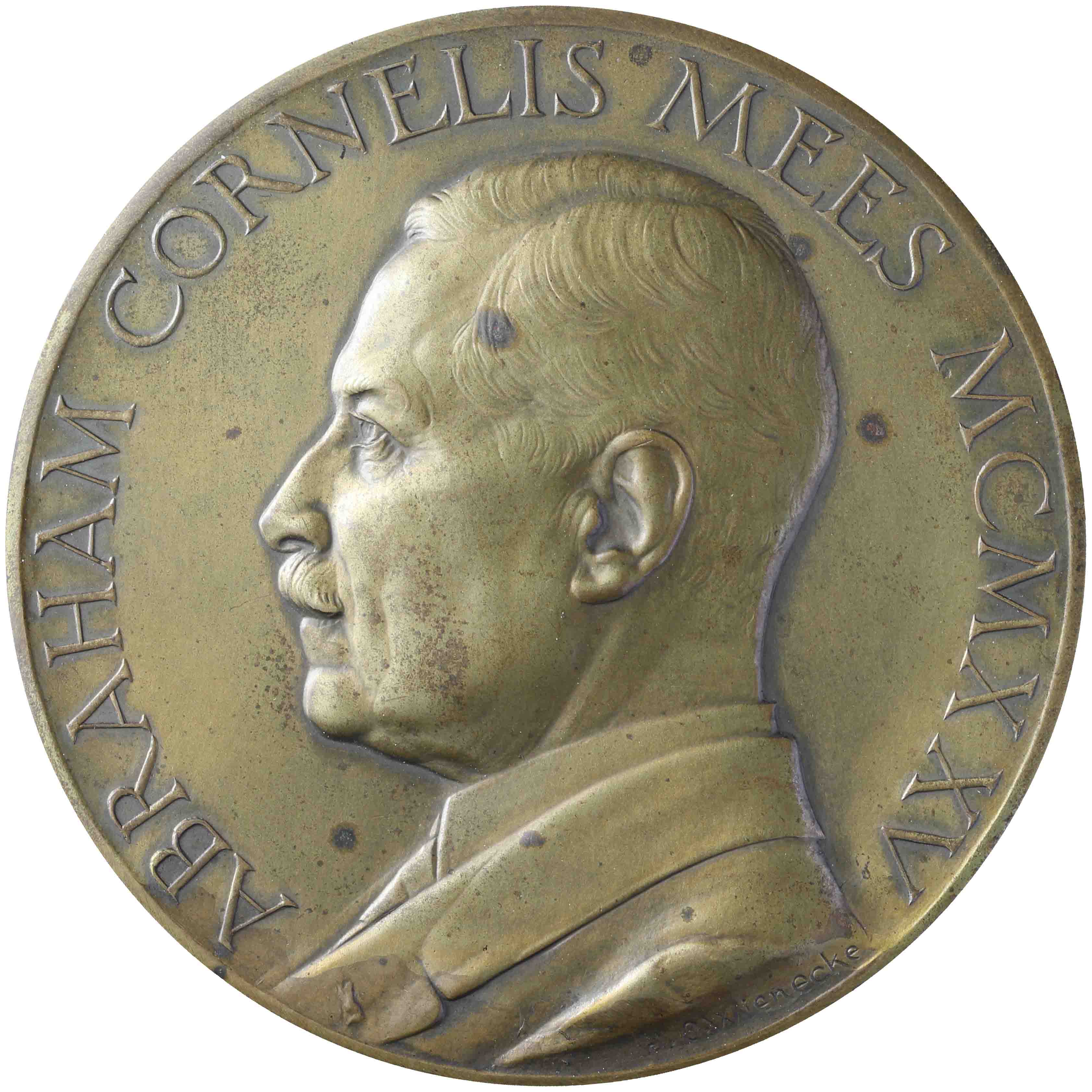Afbeelding van de voorzijde. Mees, Abraham Cornelis, 25-jarig jubileum als directeur van de Internationale Crediet- en Handelsvereniging 'Rotterdam'. Inventarisnummer:HNM-47057