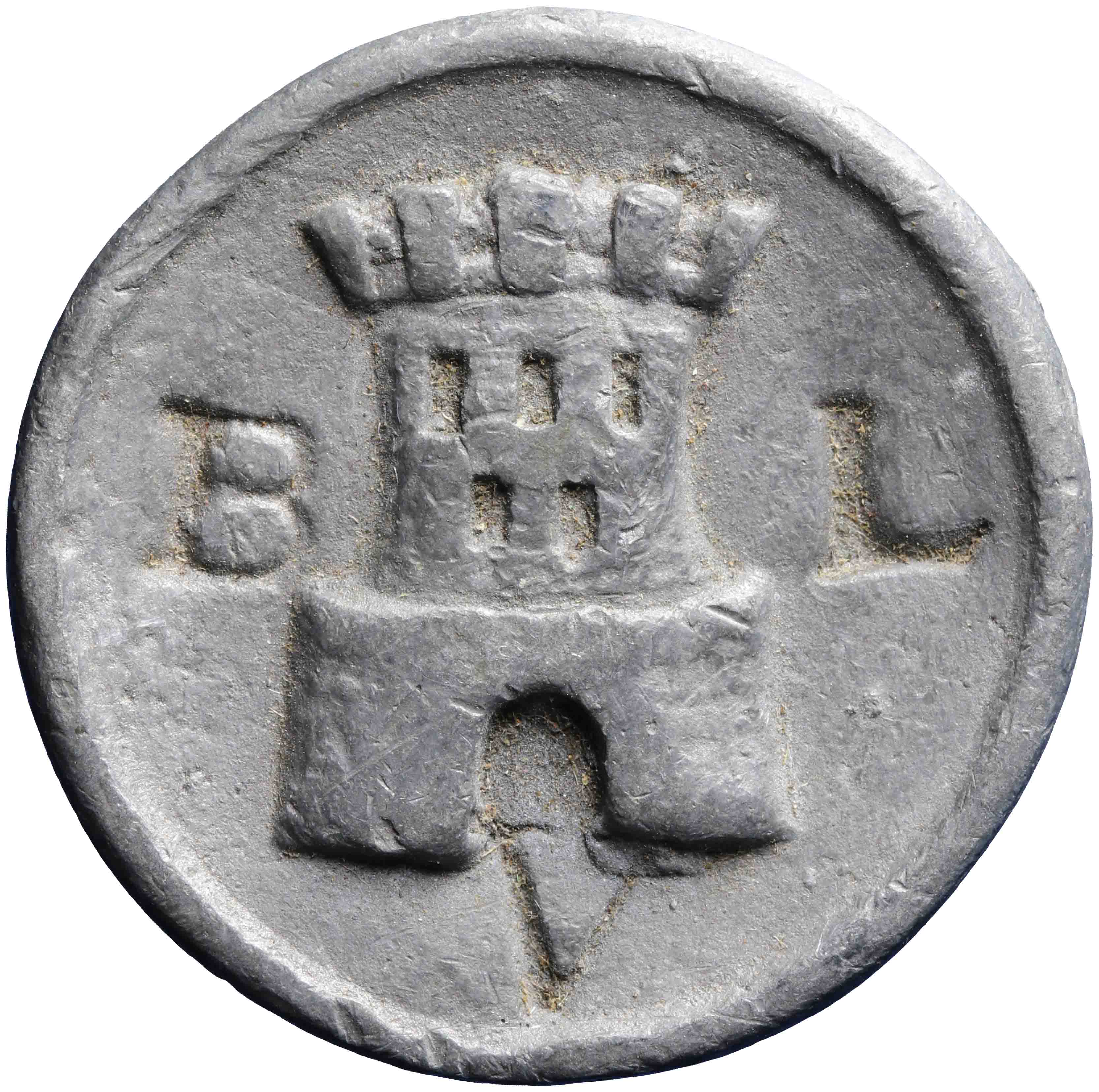 Afbeelding van de voorzijde. broodloodje. Inventarisnummer:MA-00871