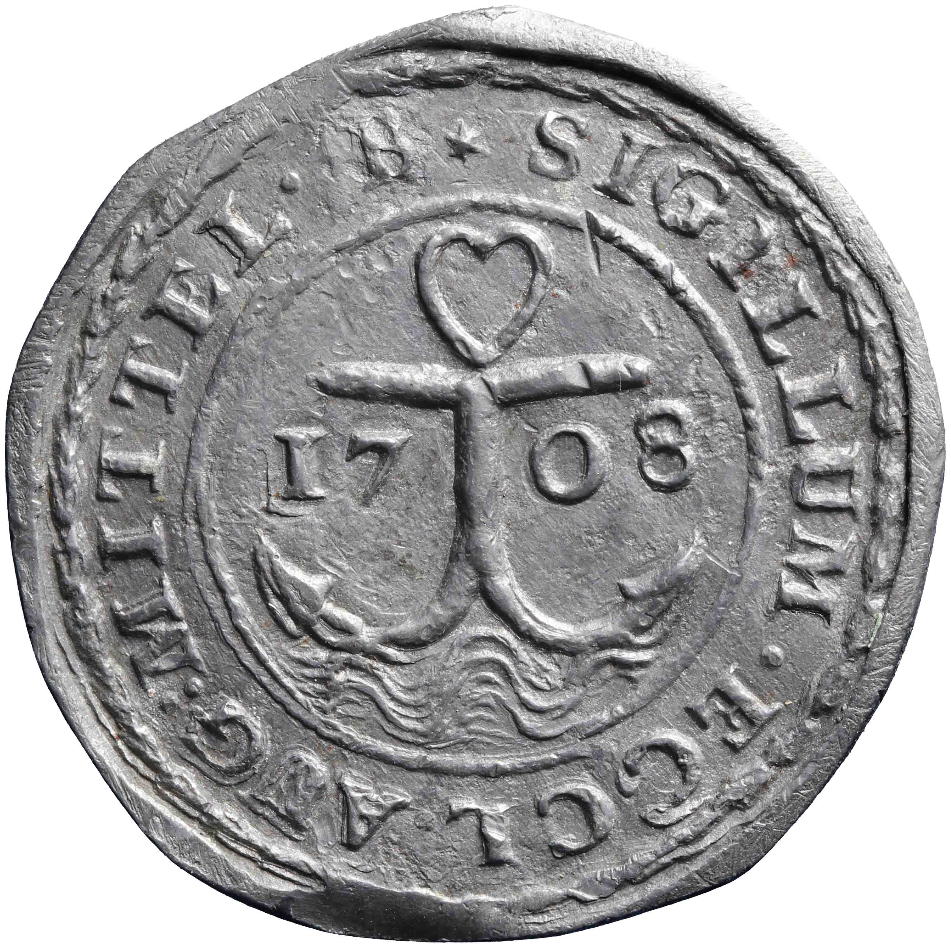 Afbeelding van de voorzijde. avondmaalsloodje. Inventarisnummer:MA-00880