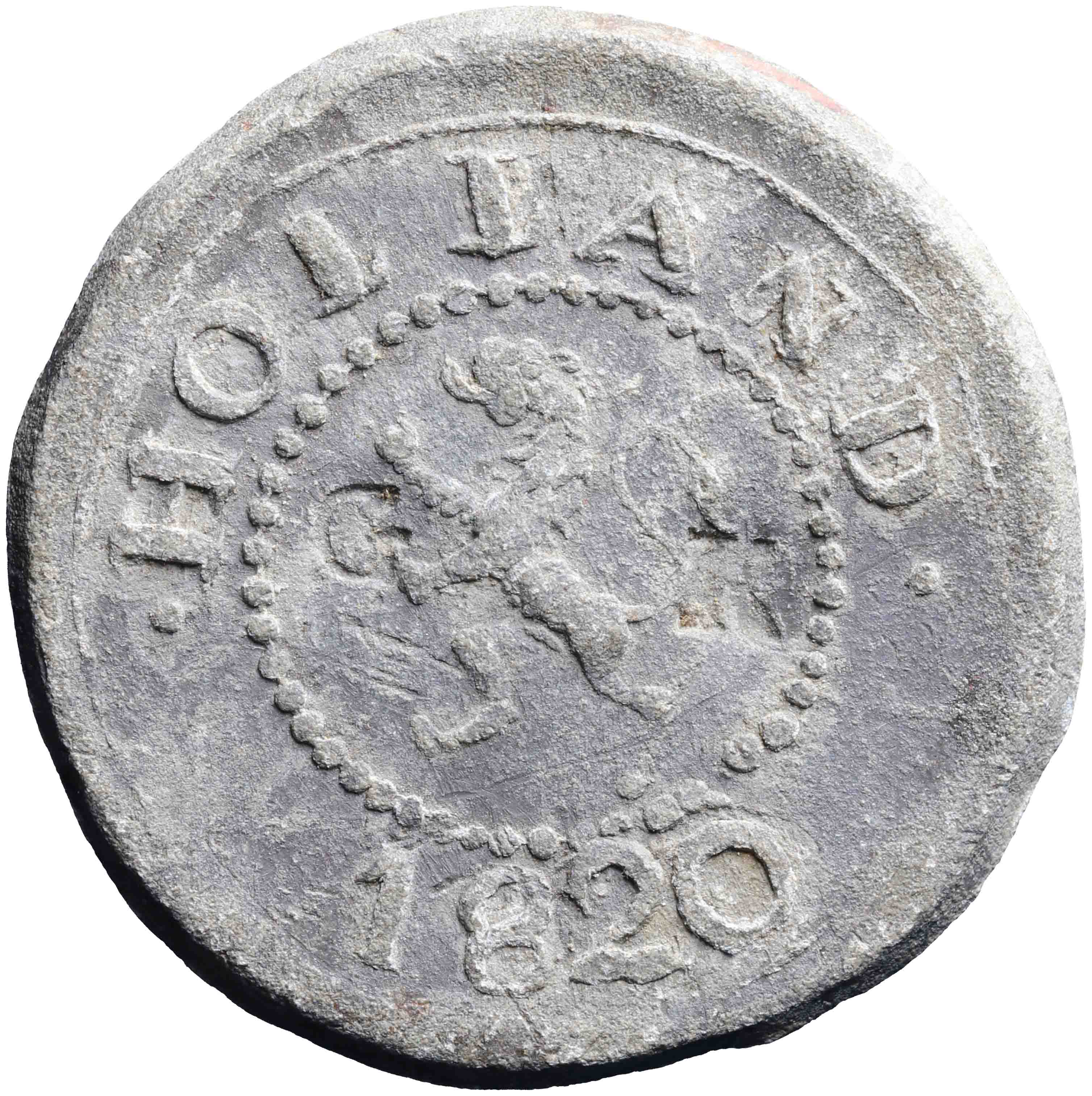Afbeelding van de voorzijde. vuurbakenloodje. Inventarisnummer:MA-00994