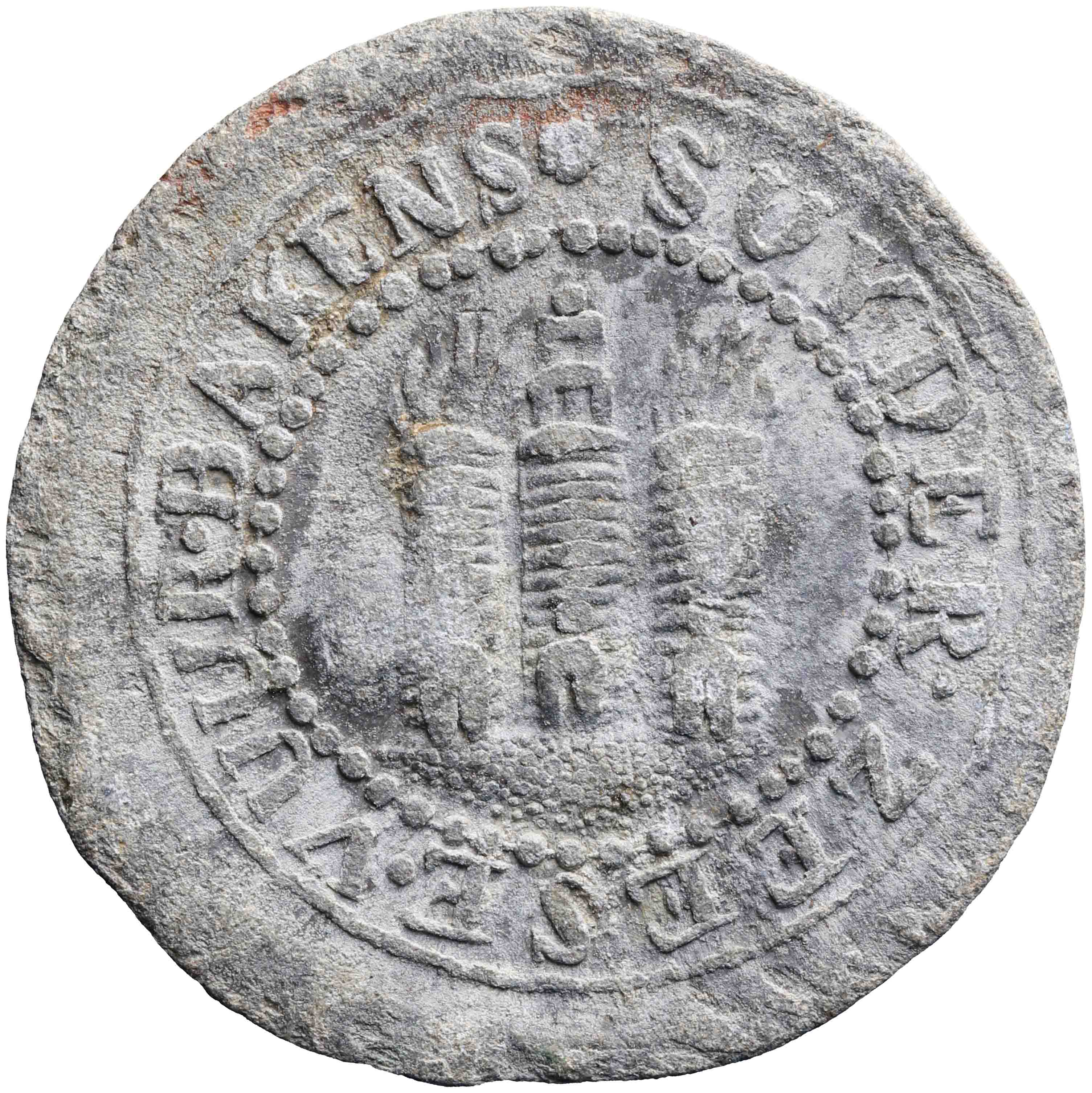 Afbeelding van de keerzijde. vuurbakenloodje. Inventarisnummer:MA-00994