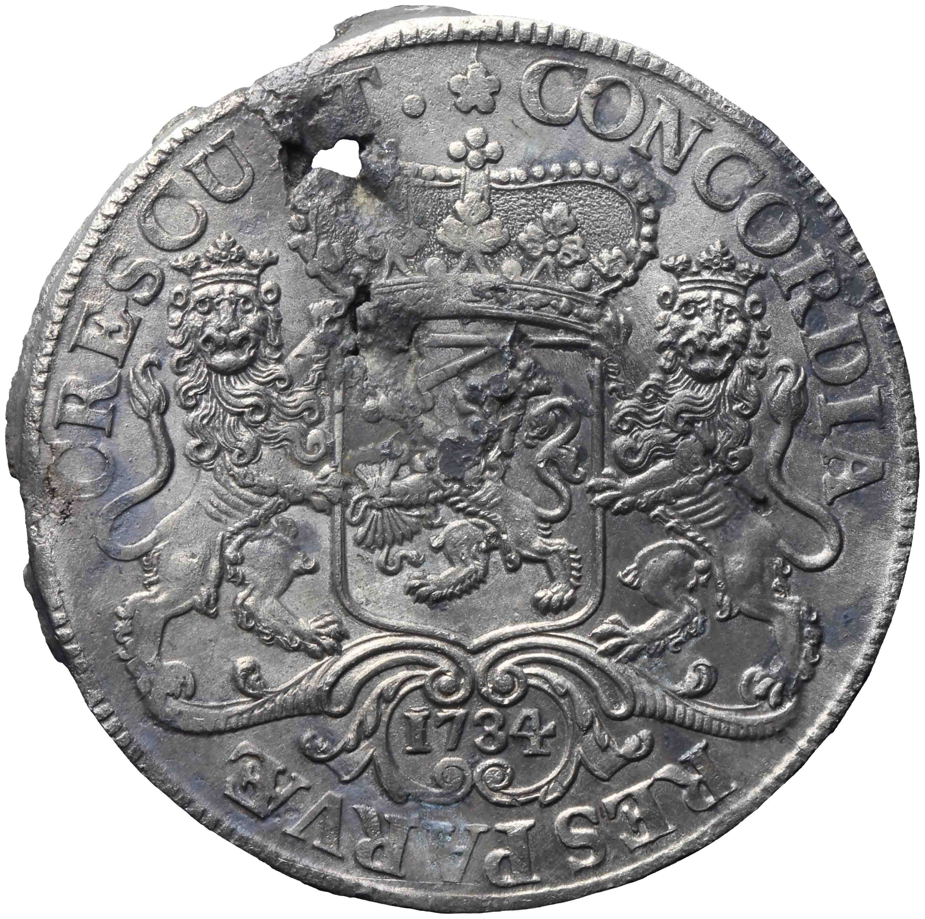 Afbeelding van de keerzijde. zilveren rijder of dukaton. Inventarisnummer:MU-02781
