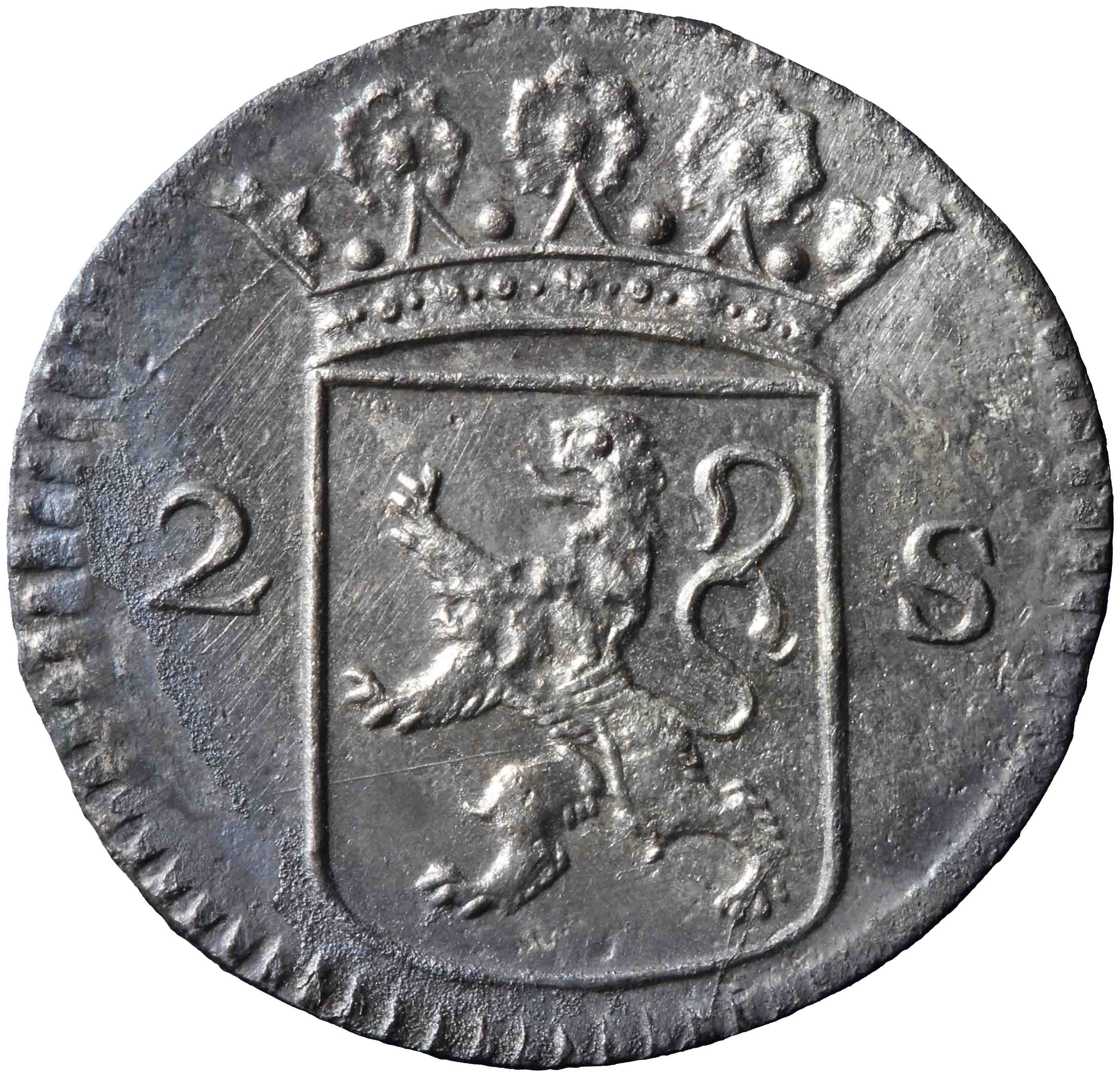 Afbeelding van de voorzijde. dubbele wapenstuiver. Inventarisnummer:MU-05326