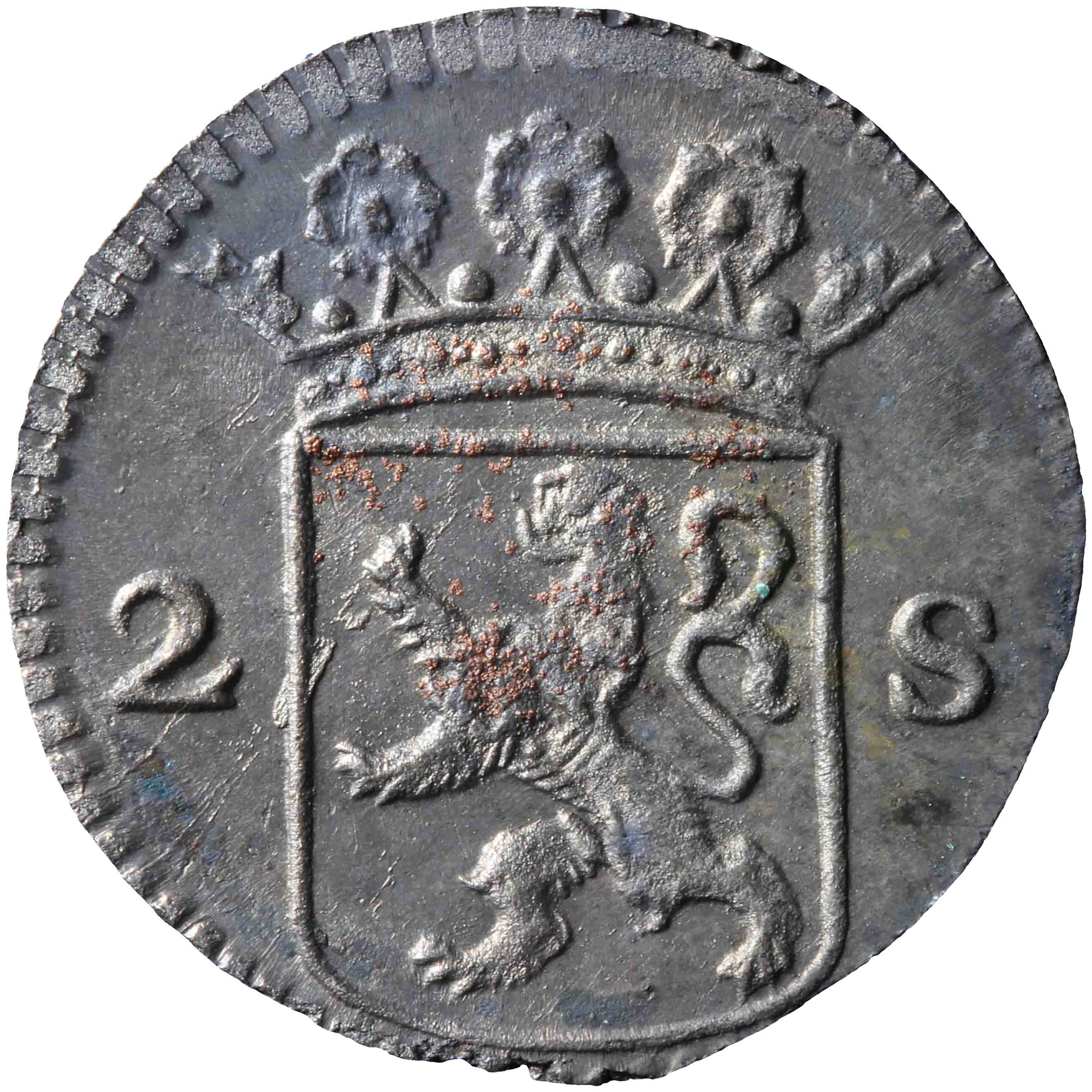 Afbeelding van de voorzijde. dubbele wapenstuiver. Inventarisnummer:MU-05346