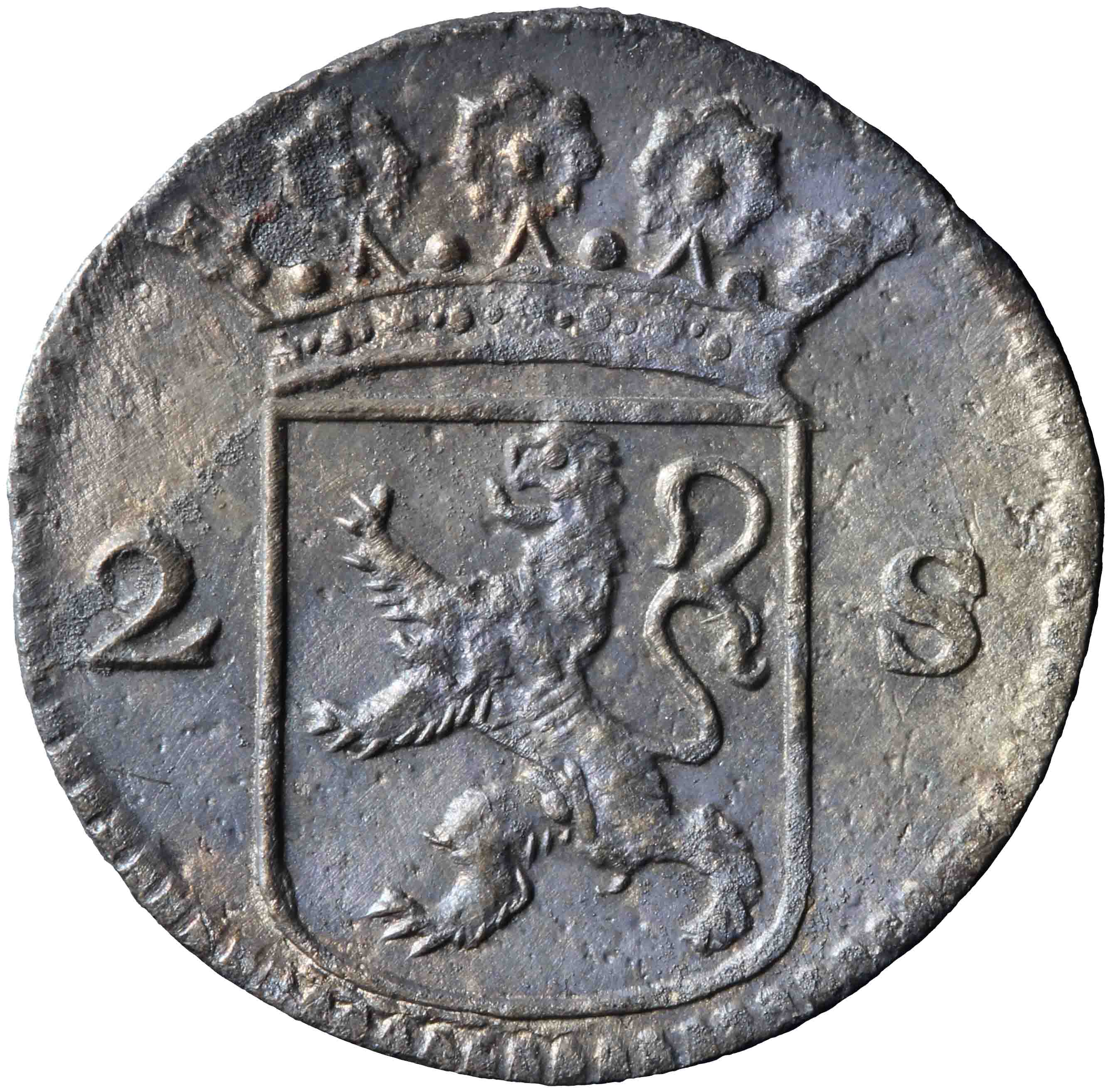 Afbeelding van de voorzijde. dubbele wapenstuiver. Inventarisnummer:MU-05354
