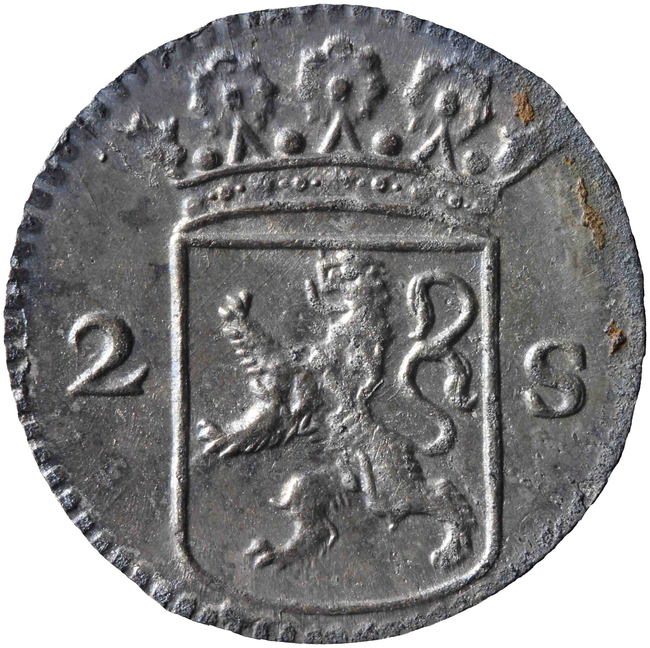 Afbeelding van de voorzijde. dubbele wapenstuiver. Inventarisnummer:MU-05390