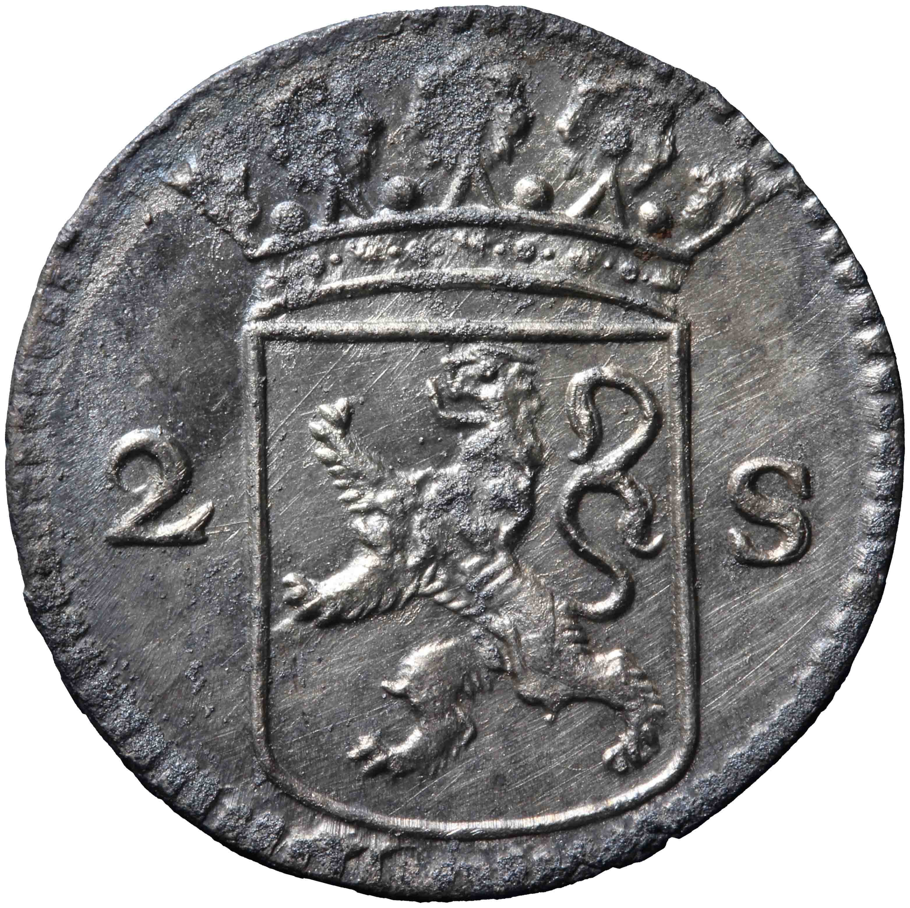 Afbeelding van de voorzijde. dubbele wapenstuiver. Inventarisnummer:MU-05398