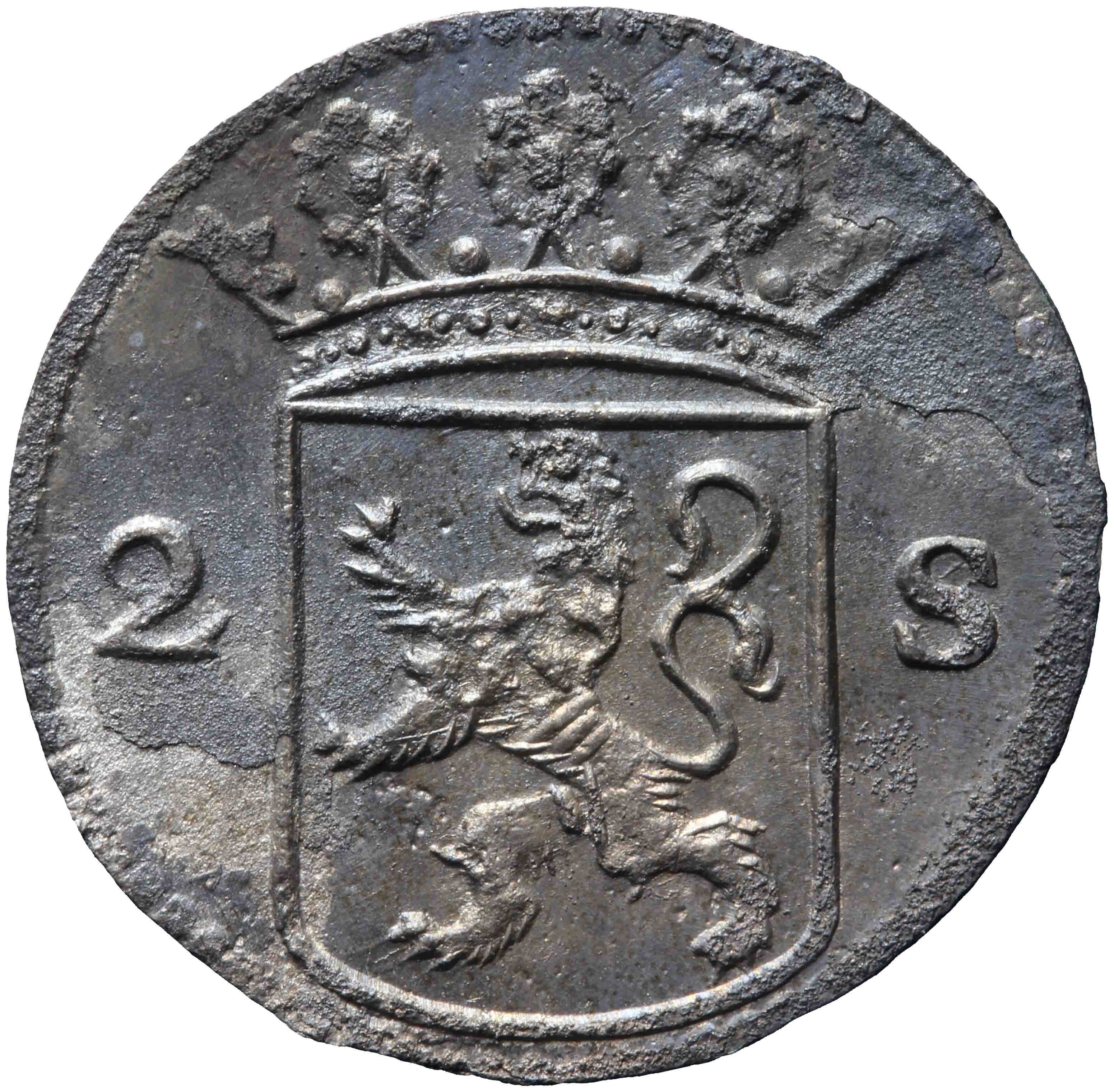 Afbeelding van de voorzijde. dubbele wapenstuiver. Inventarisnummer:MU-05410