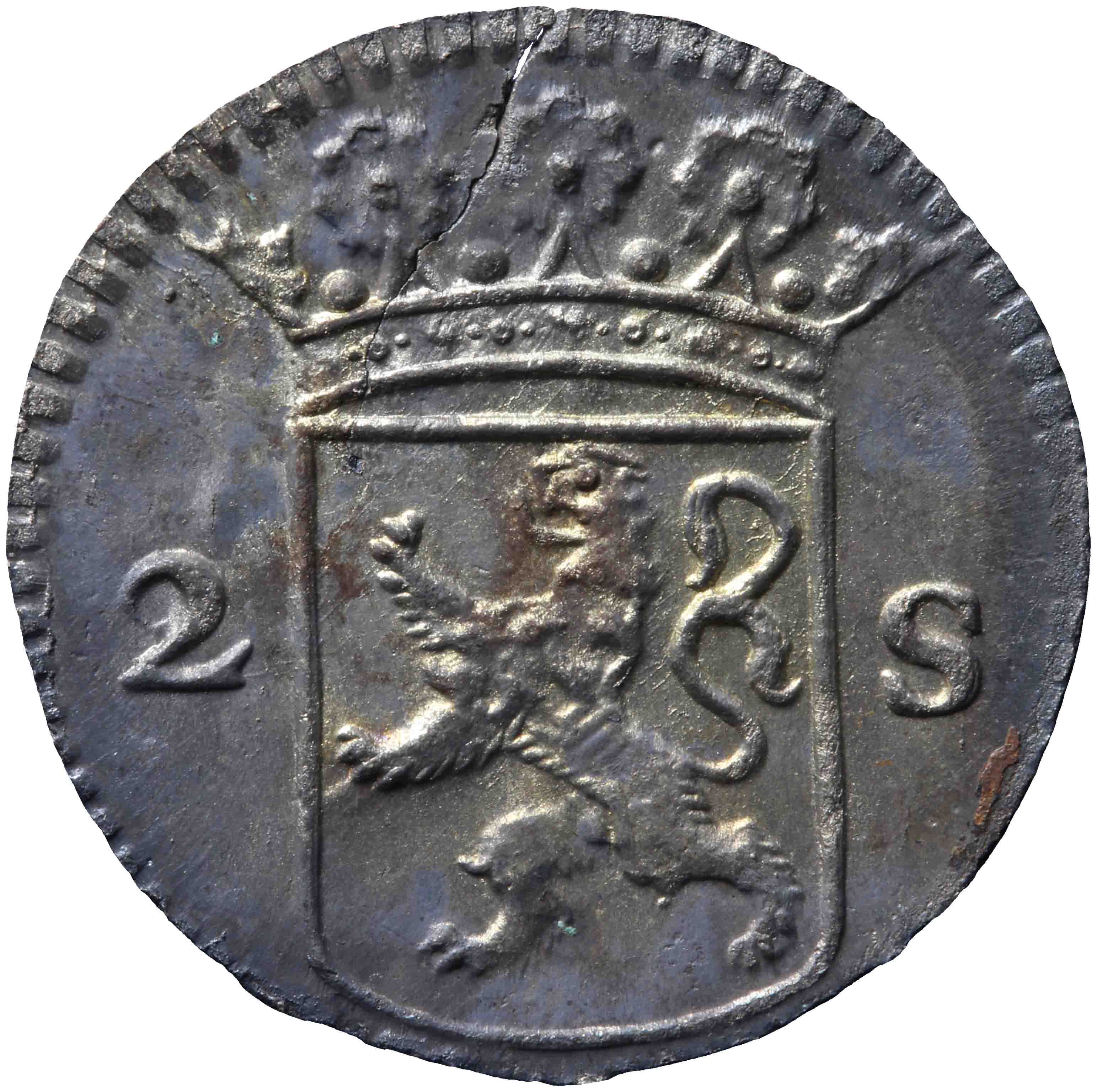 Afbeelding van de voorzijde. dubbele wapenstuiver. Inventarisnummer:MU-05416