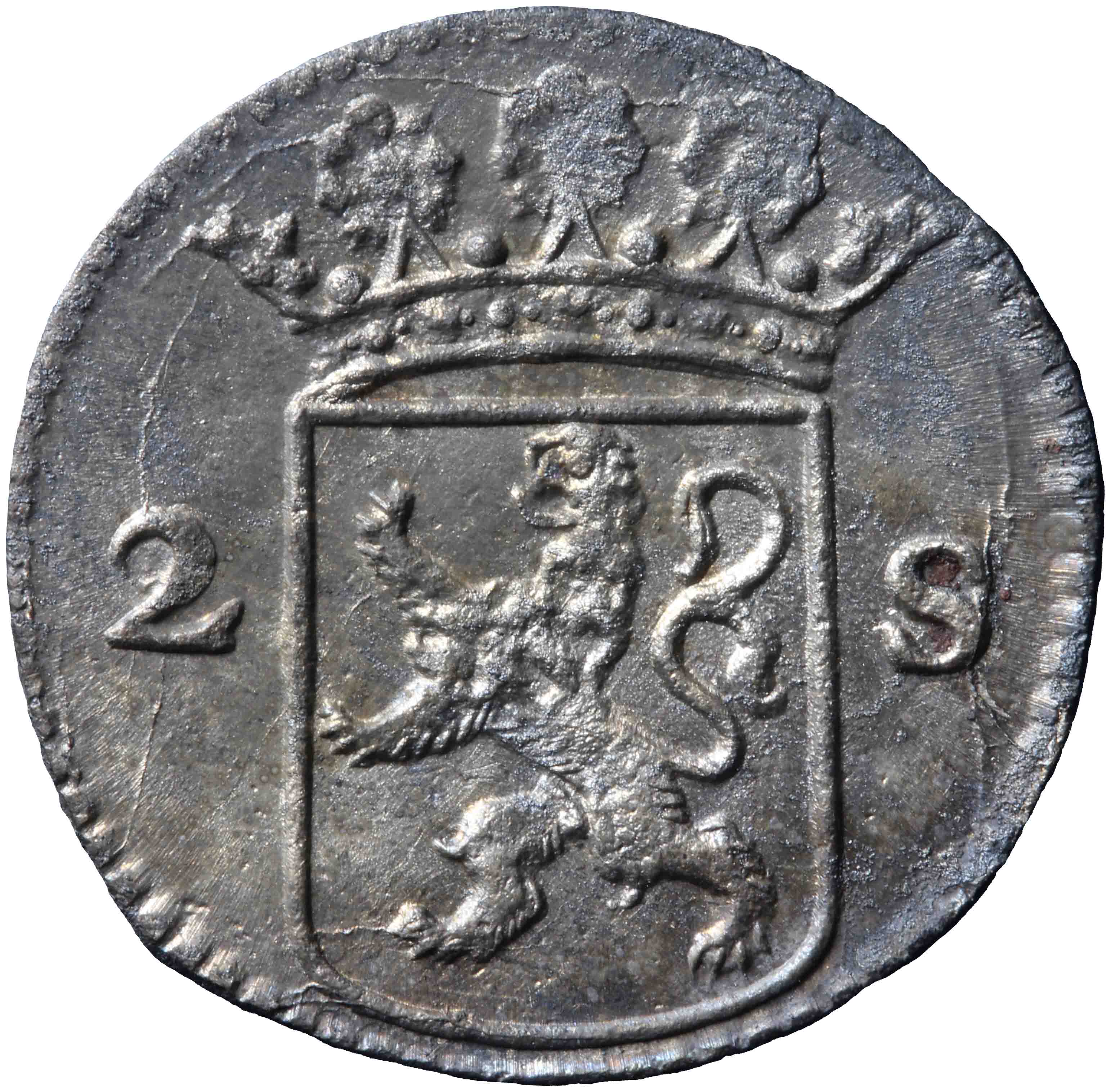 Afbeelding van de voorzijde. dubbele wapenstuiver. Inventarisnummer:MU-05417