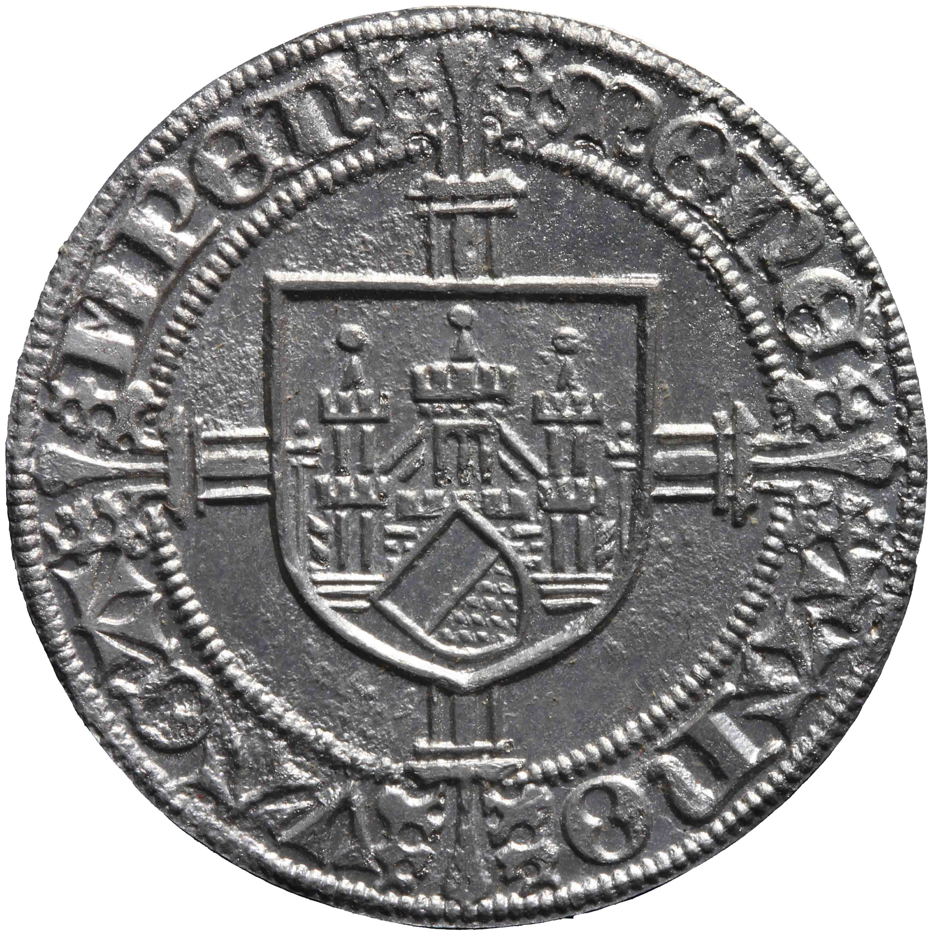 Afbeelding van de voorzijde. driesteden stuiver ; dubbele schilling (moderne afslag). Inventarisnummer:MU-19823