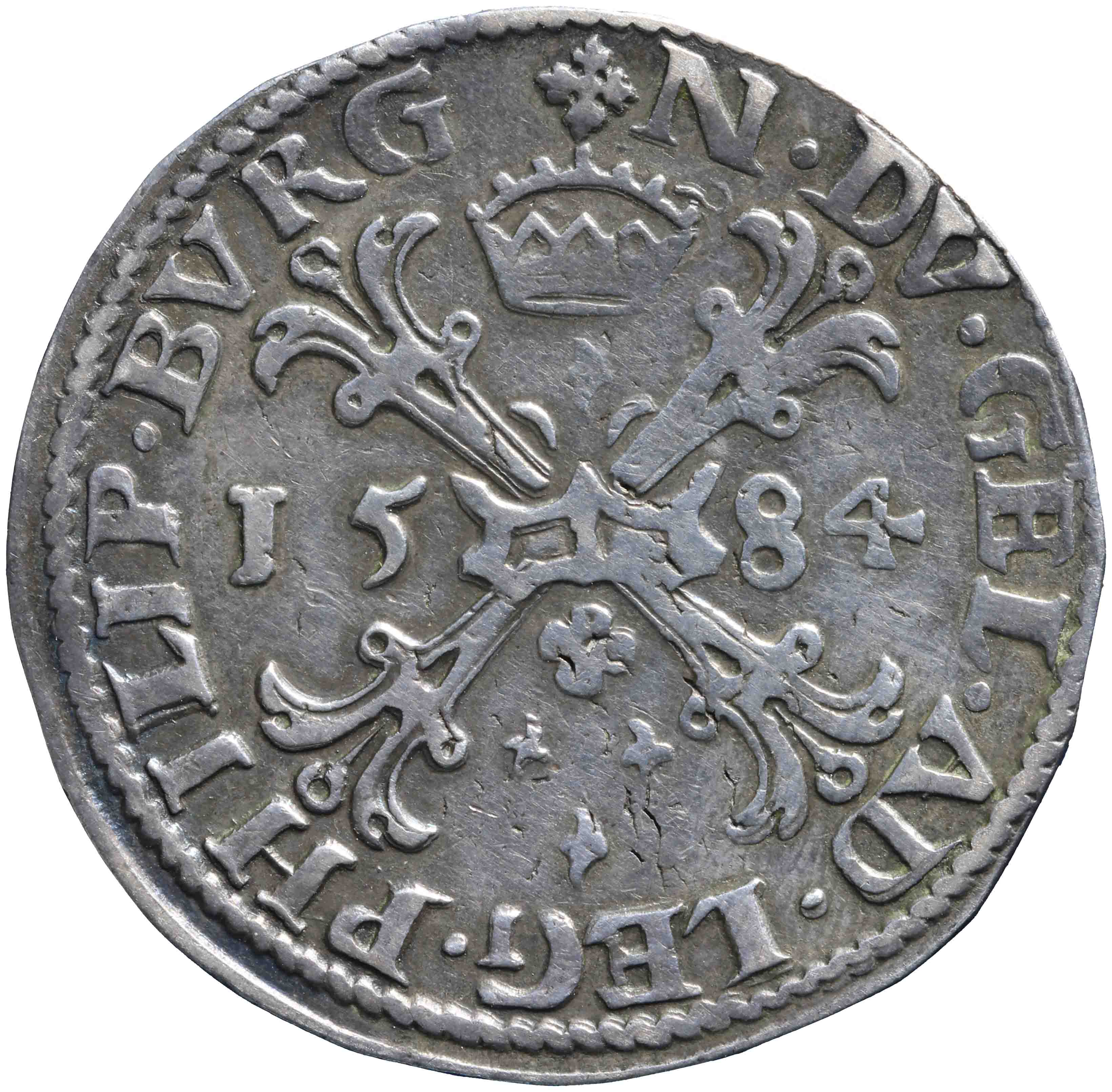 Afbeelding van de voorzijde. Bourgondische rijksdaalder. Inventarisnummer:NM-00780