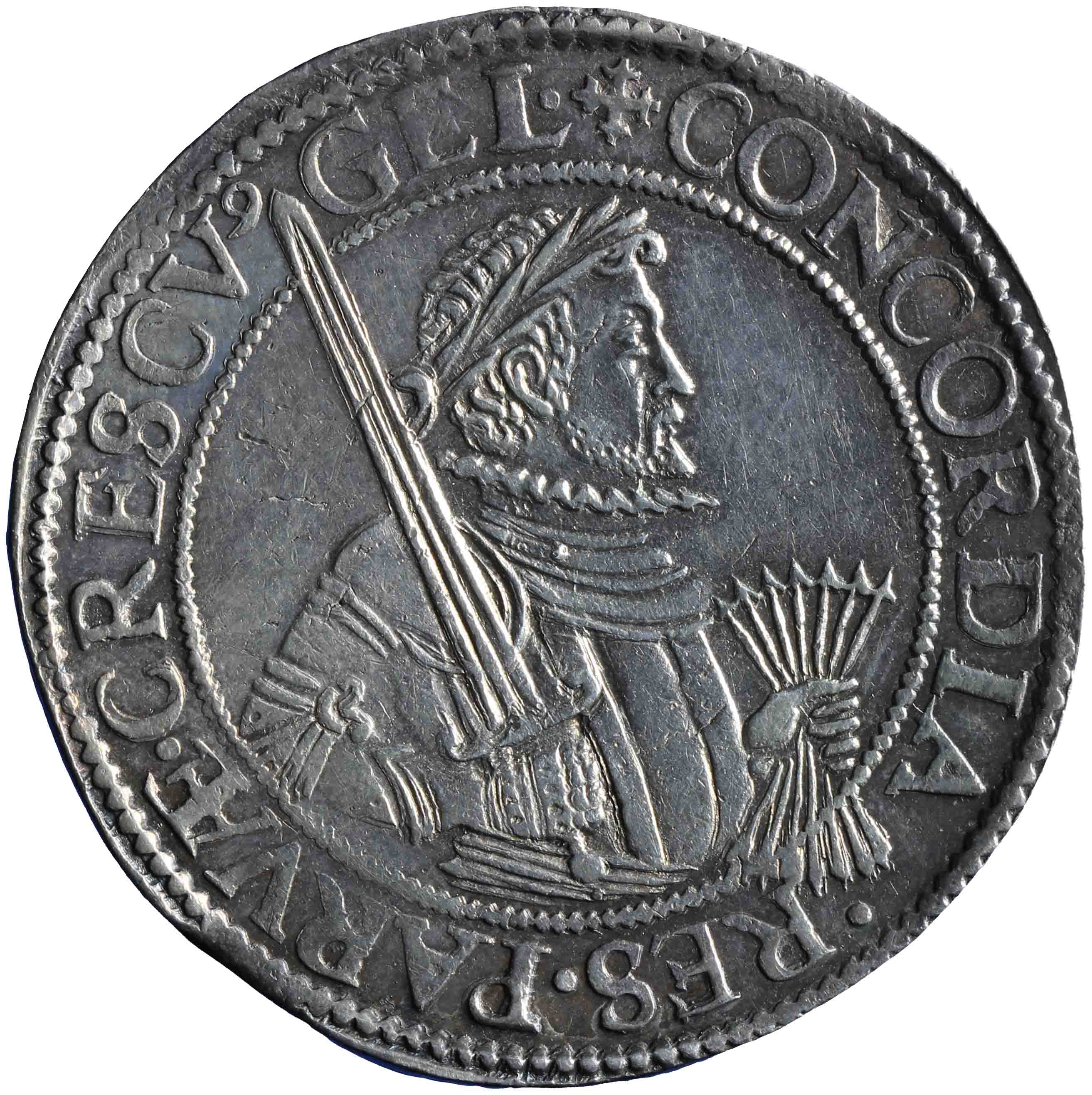 Afbeelding van de voorzijde. Nederlandse, unie of Leicester rijksdaalder. Inventarisnummer:NM-00816