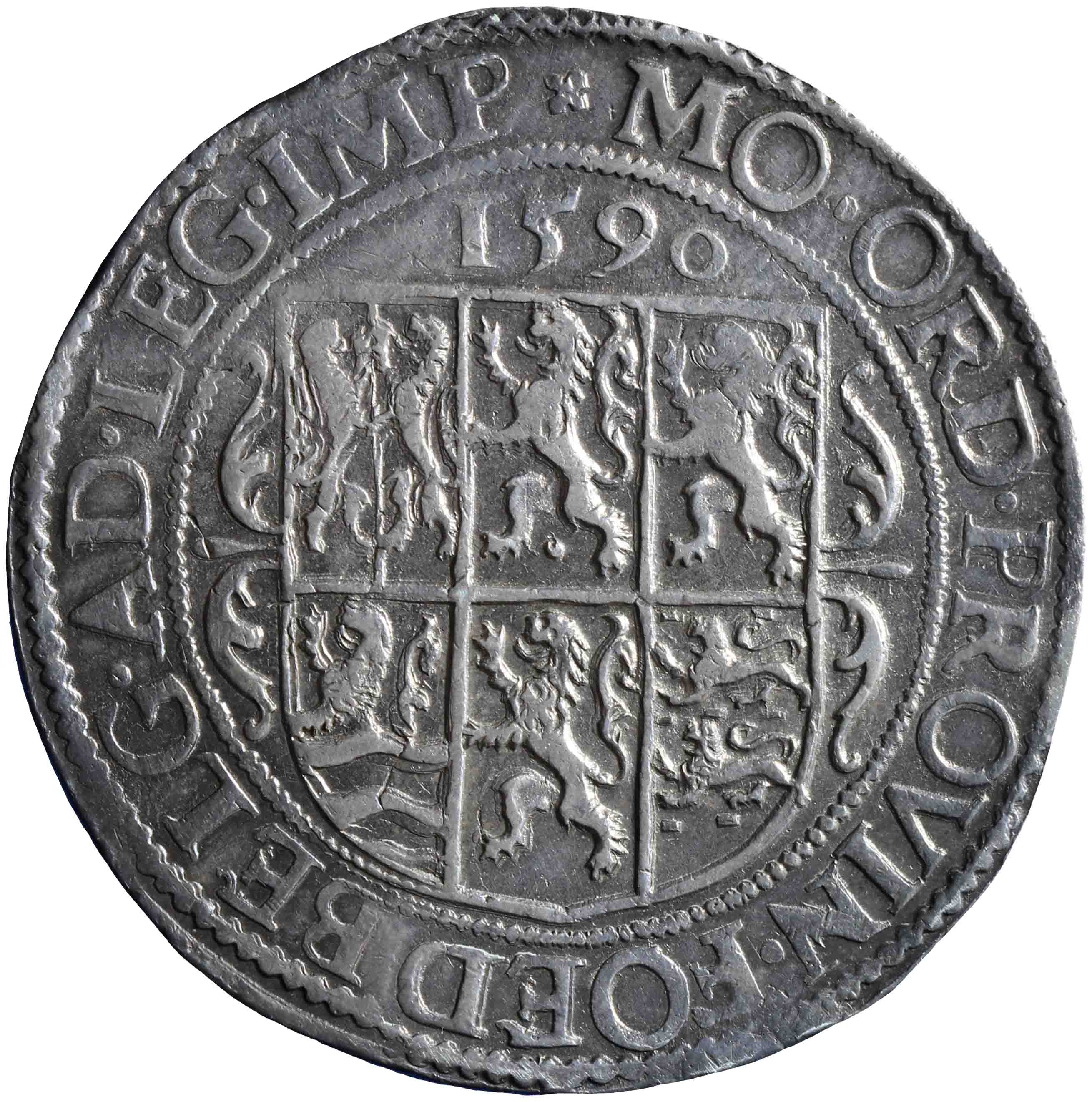 Afbeelding van de keerzijde. Nederlandse, unie of Leicester rijksdaalder. Inventarisnummer:NM-00816