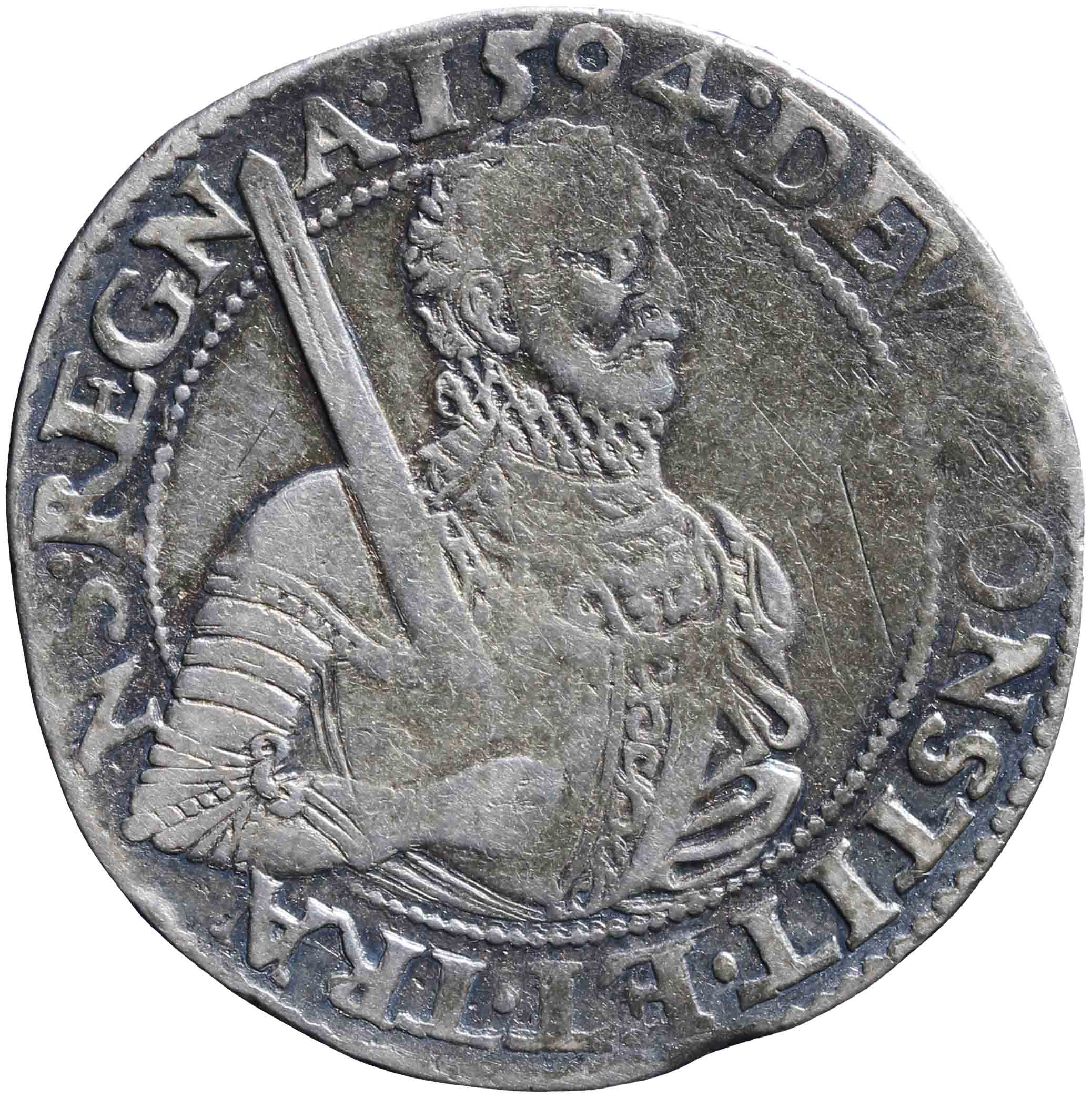 Afbeelding van de voorzijde. halve Gelderse of gehelmde rijksdaalder of halve prinsendaalder. Inventarisnummer:NM-00830