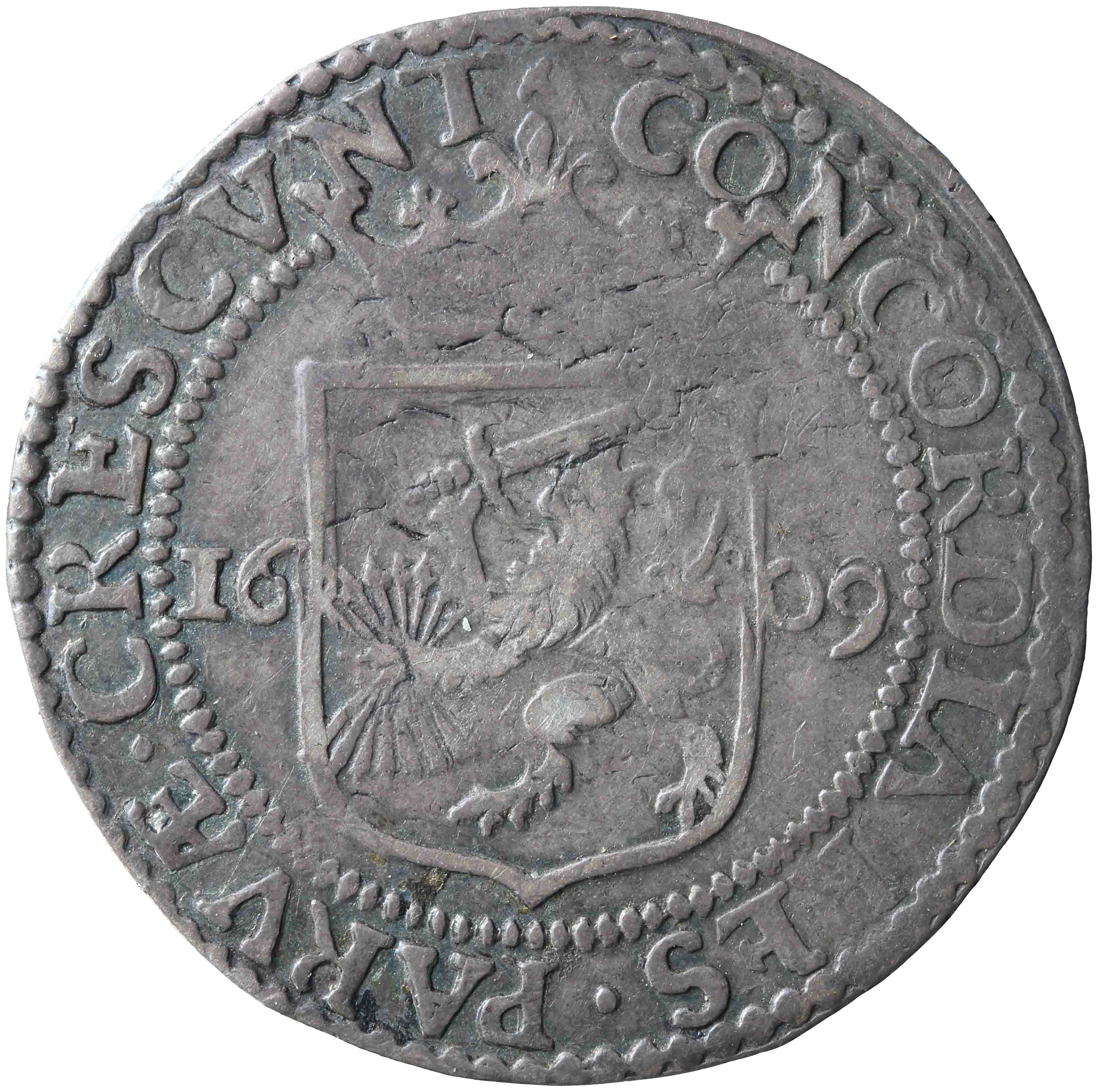 Afbeelding van de keerzijde. halve Nederlandse rijksdaalder. Inventarisnummer:NM-00865