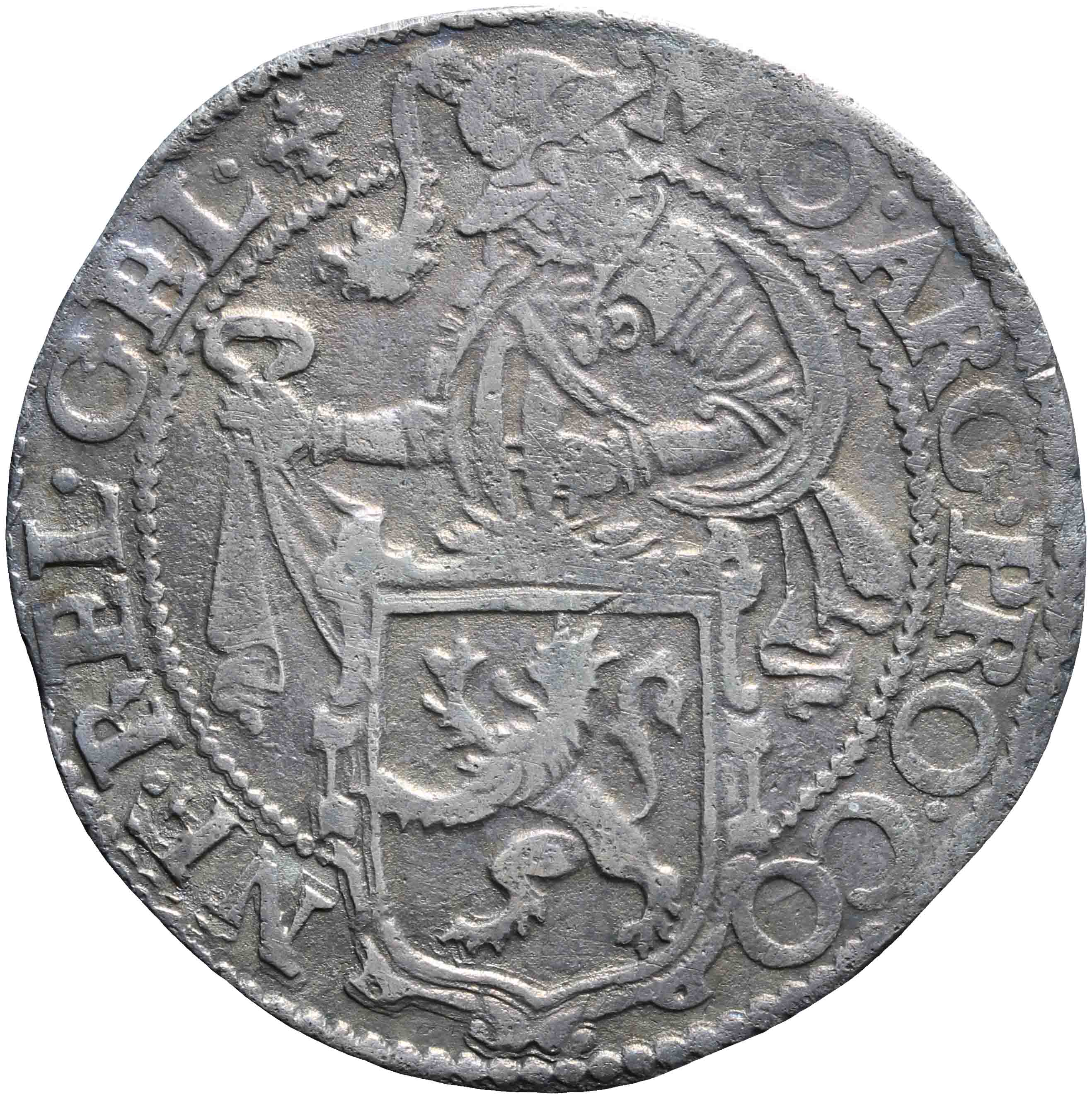 Afbeelding van de voorzijde. leeuwendaalder op Generaliteitsmuntvoet. Inventarisnummer:NM-00869