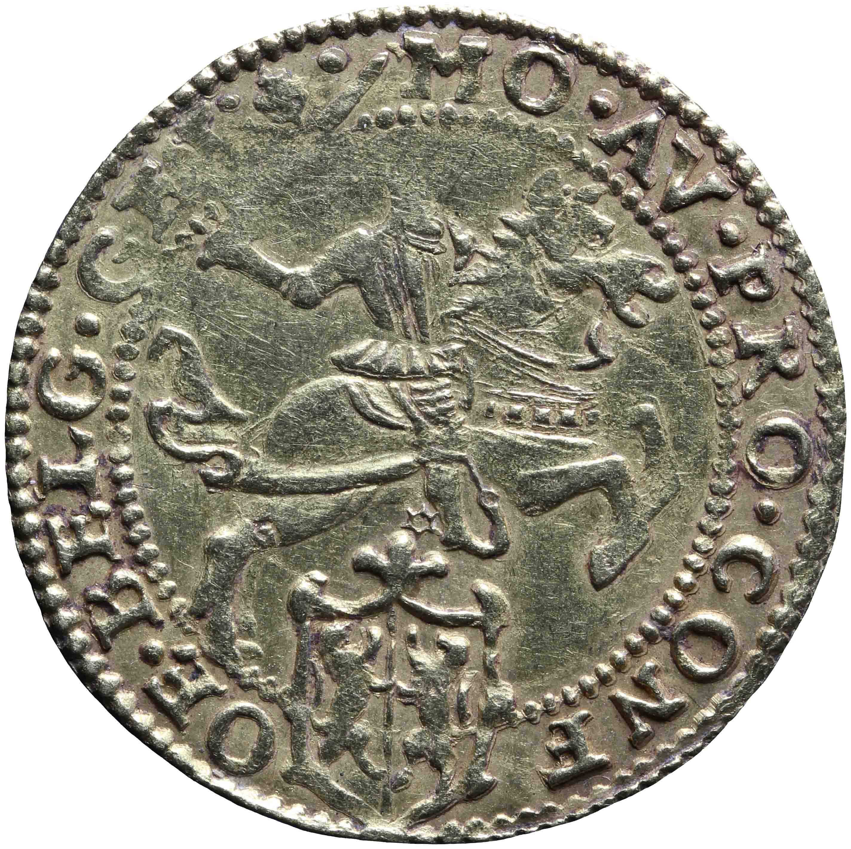 Afbeelding van de voorzijde. halve gouden  rijder. Inventarisnummer:NM-00876