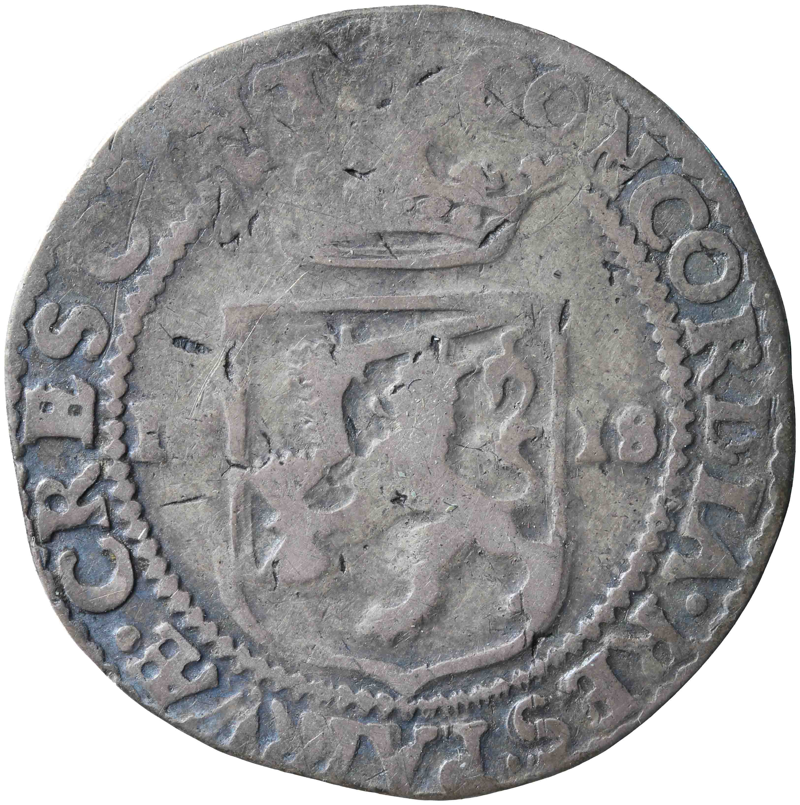 Afbeelding van de keerzijde. halve Nederlandse rijksdaalder. Inventarisnummer:NM-00893
