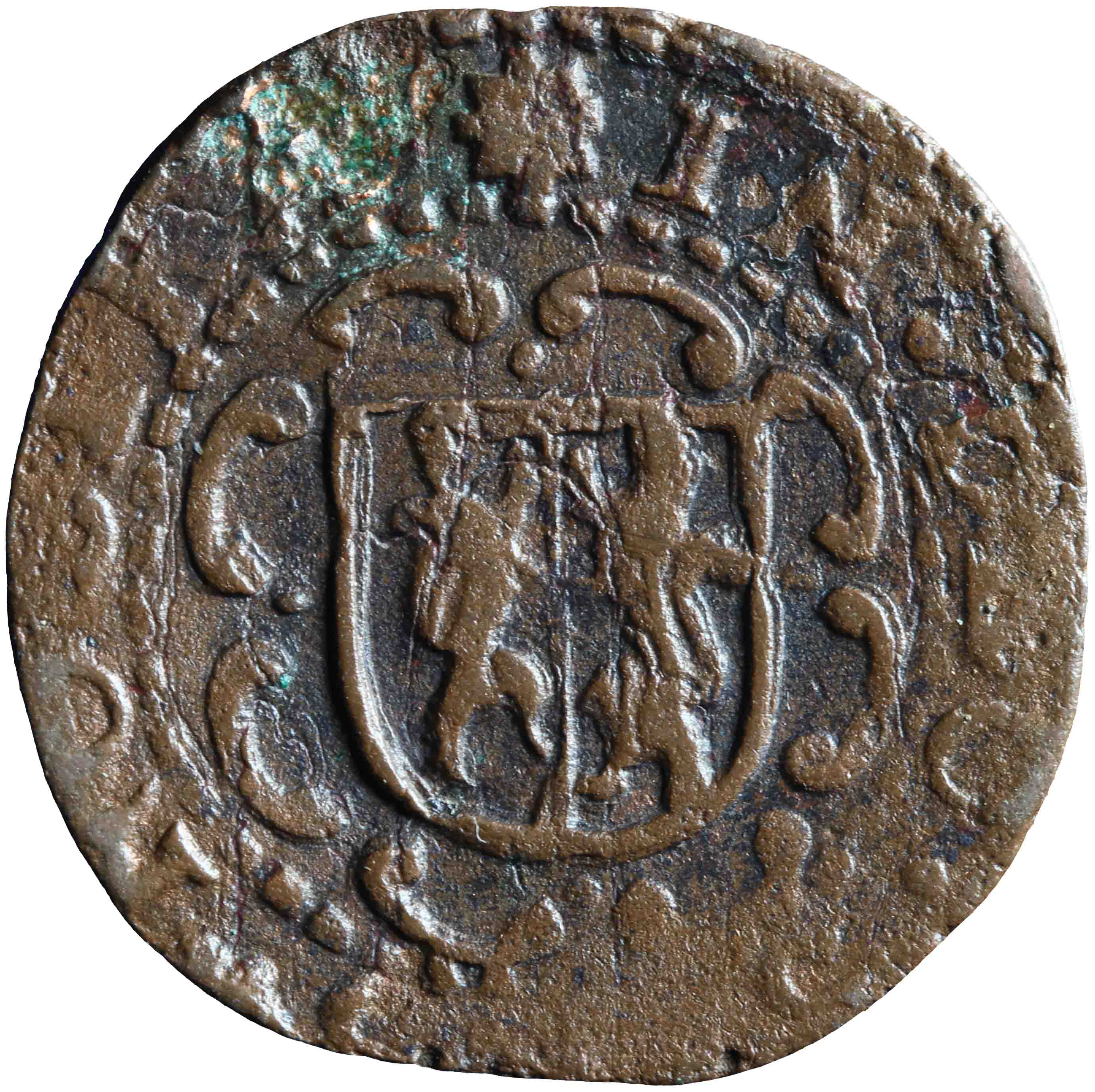 Afbeelding van de voorzijde. duit. Inventarisnummer:NM-00941