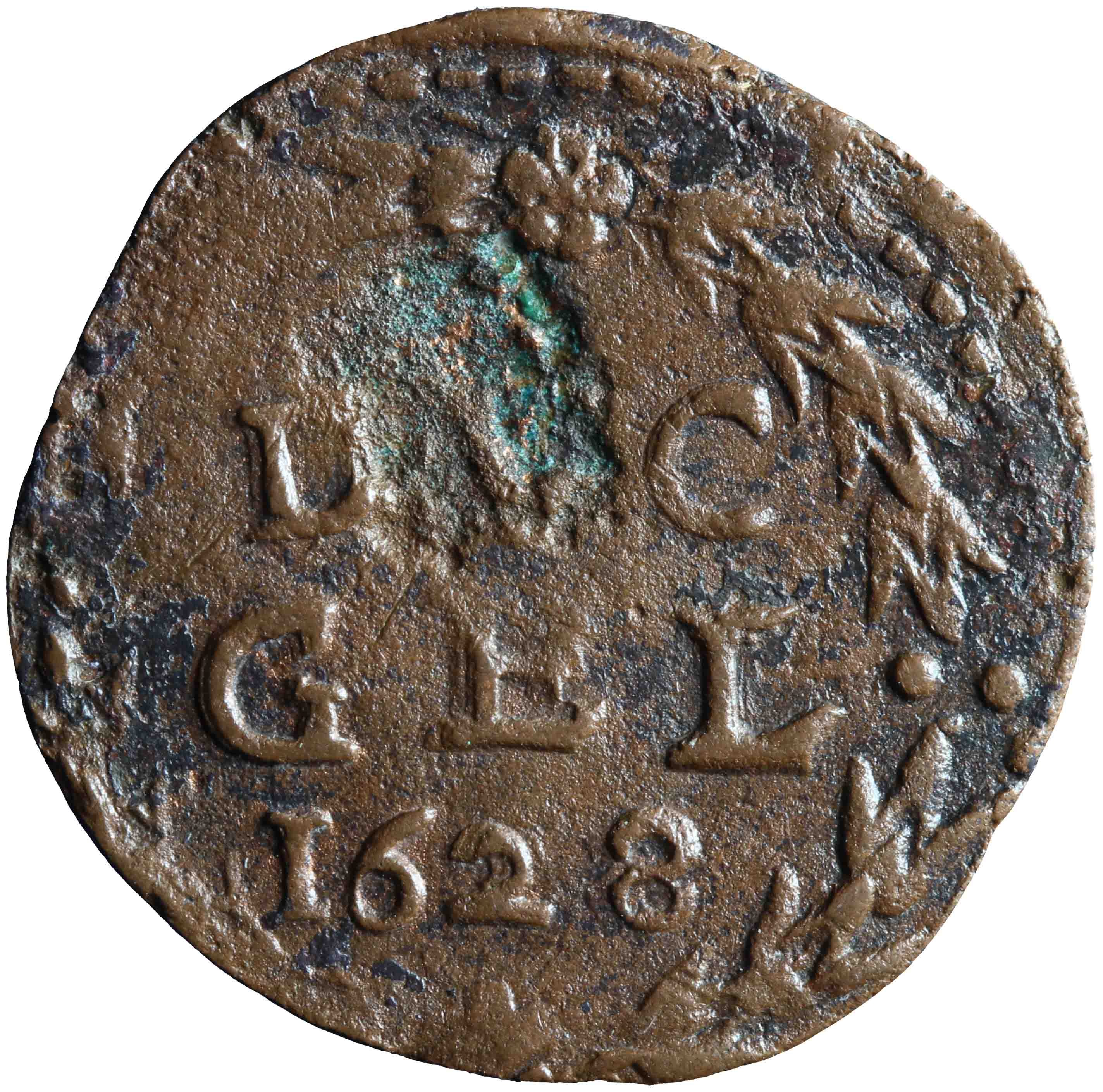 Afbeelding van de keerzijde. duit. Inventarisnummer:NM-00941