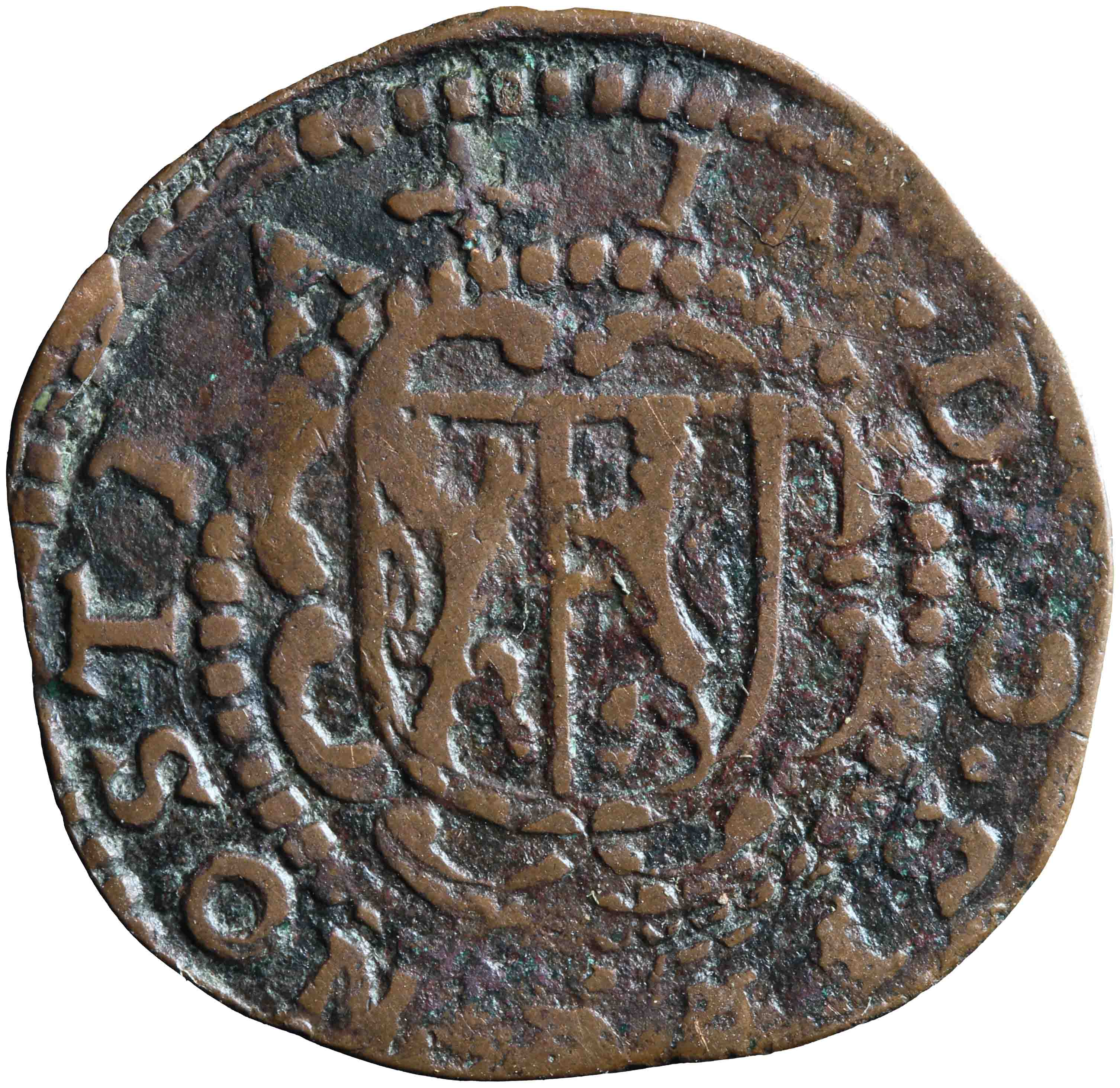 Afbeelding van de voorzijde. duit. Inventarisnummer:NM-00948