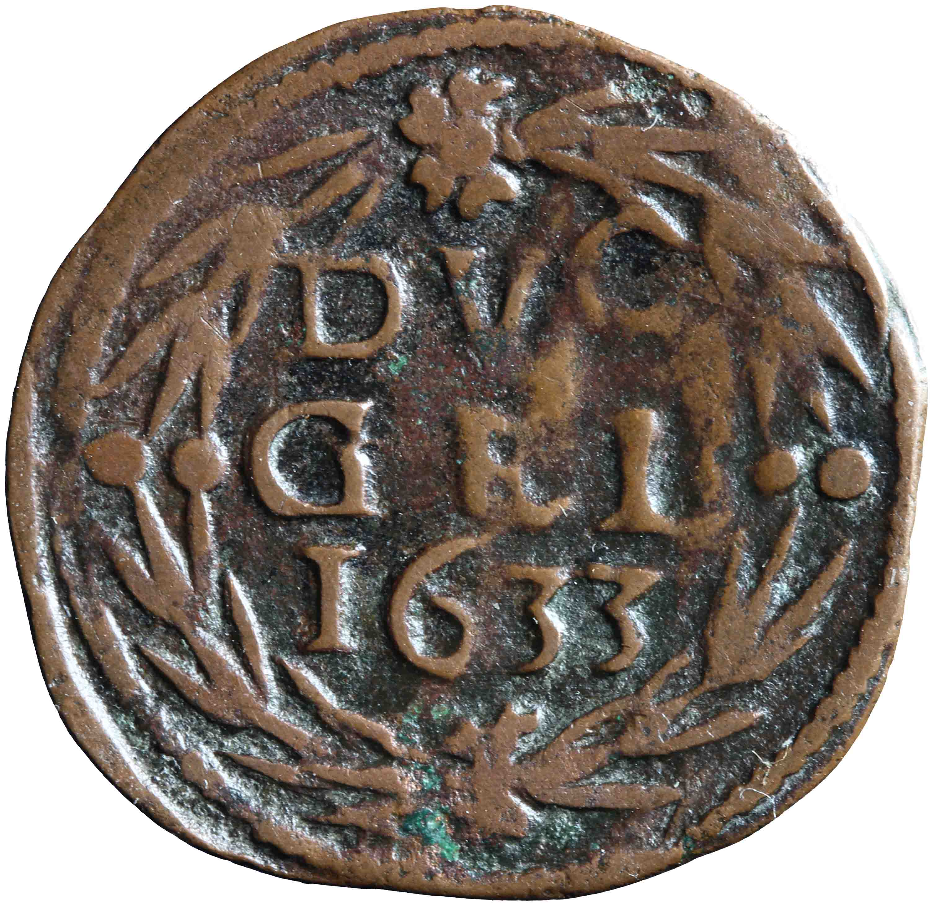 Afbeelding van de keerzijde. duit. Inventarisnummer:NM-00948